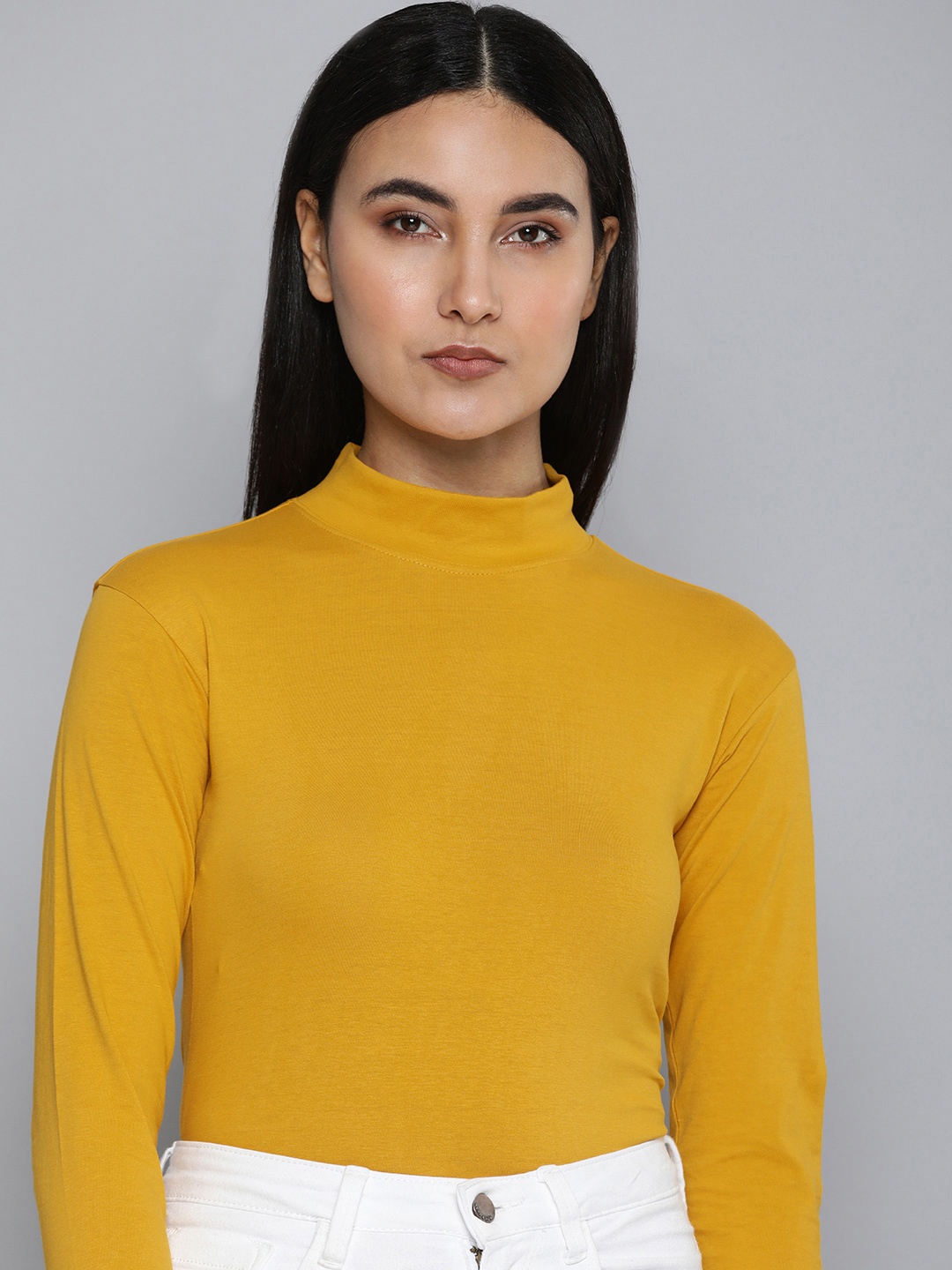 

ether Solid Regular Fit Turtle Neck T-shirt, Yellow