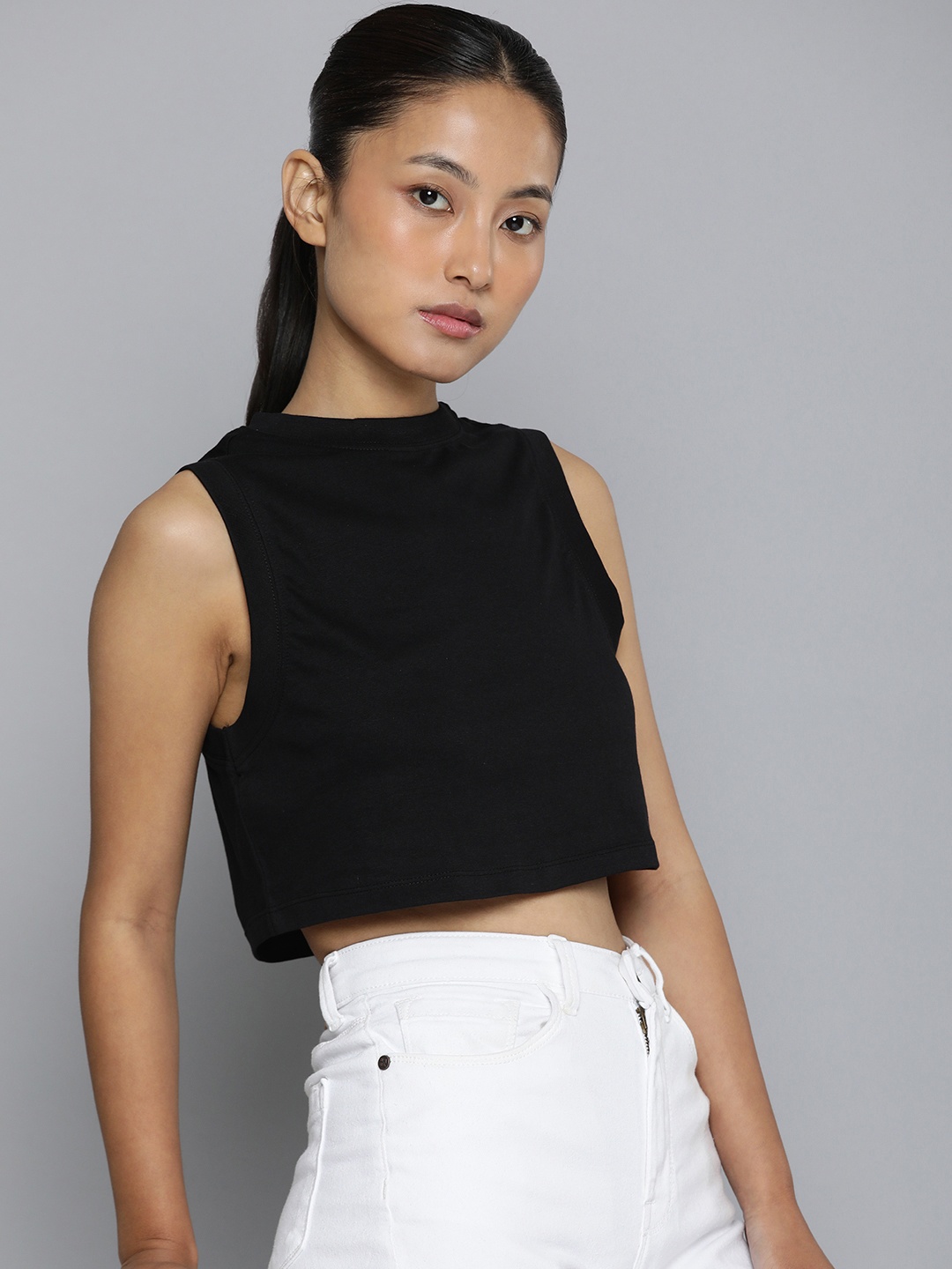 

ether High Neck Slim Fit Crop T-shirt, Black