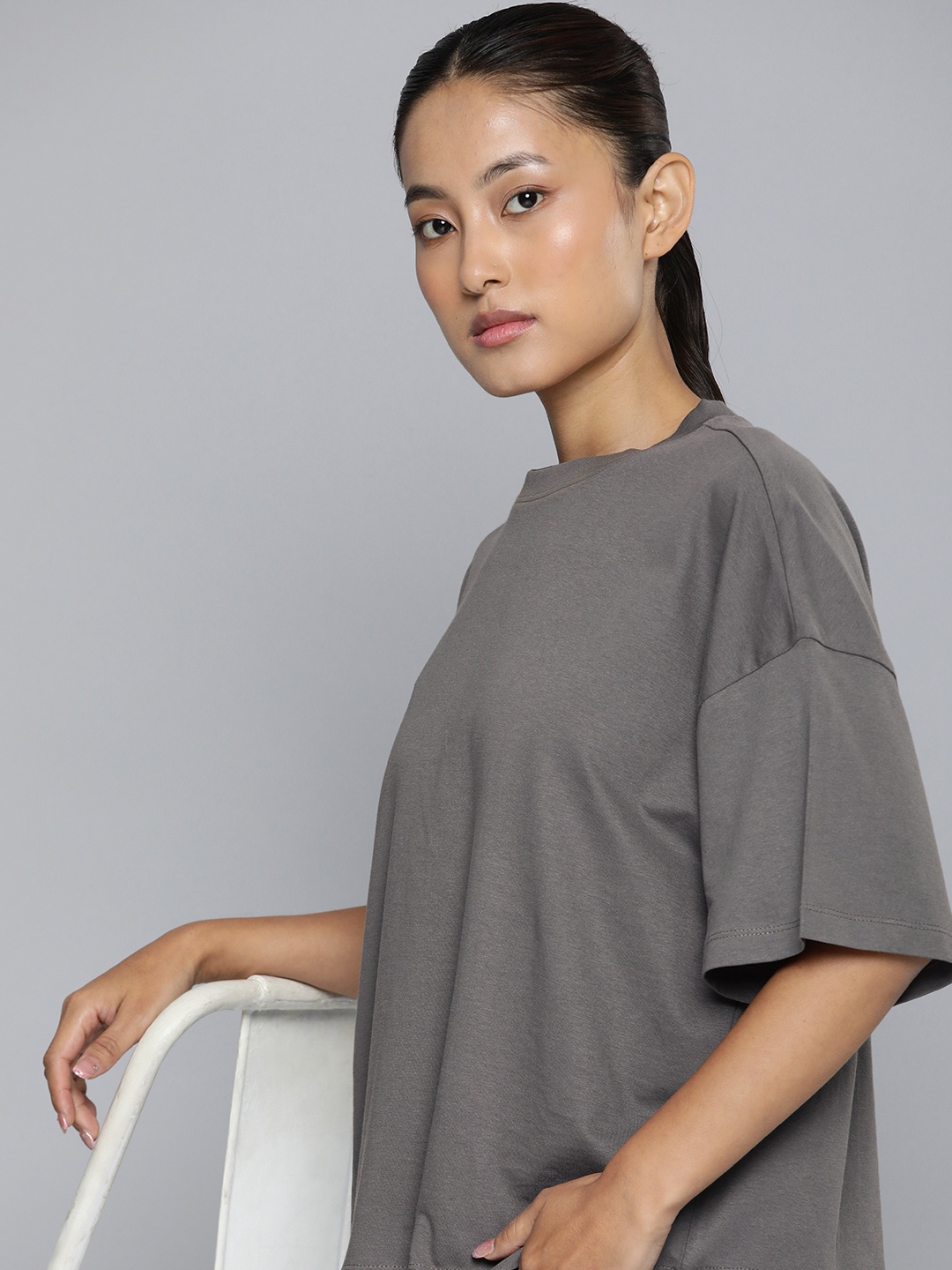 

ether Drop-Shoulder Sleeves Cotton Boxy T-shirt, Grey