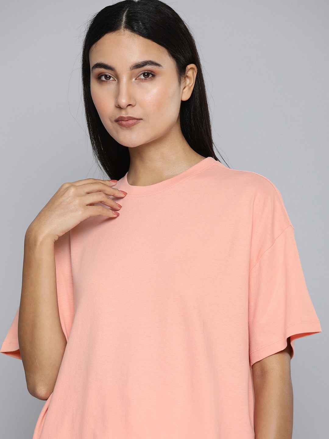 

ether Drop-Shoulder Sleeves Boxy T-shirt, Coral
