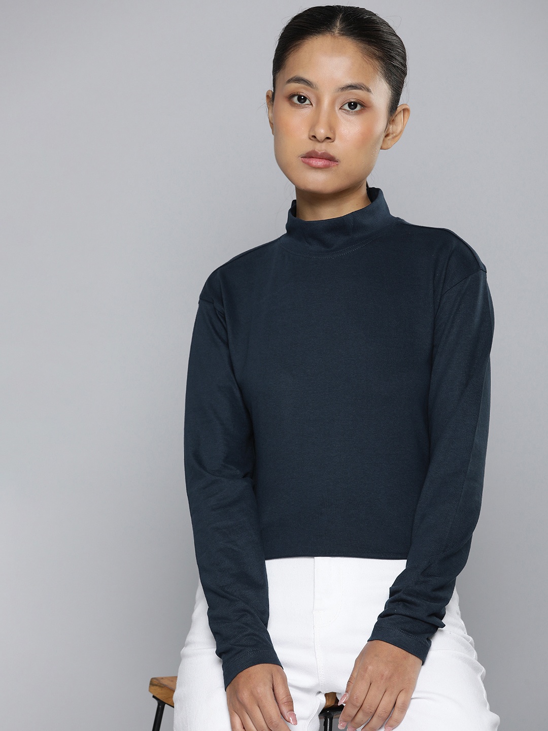 

ether High Neck T-shirt, Navy blue