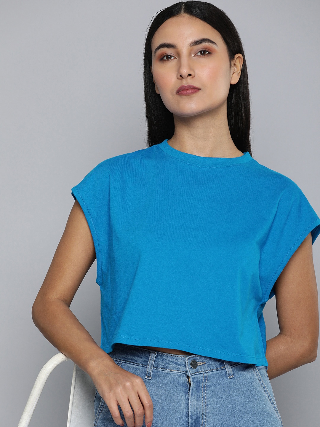 

ether Extended Sleeves Boxy T-shirt, Blue