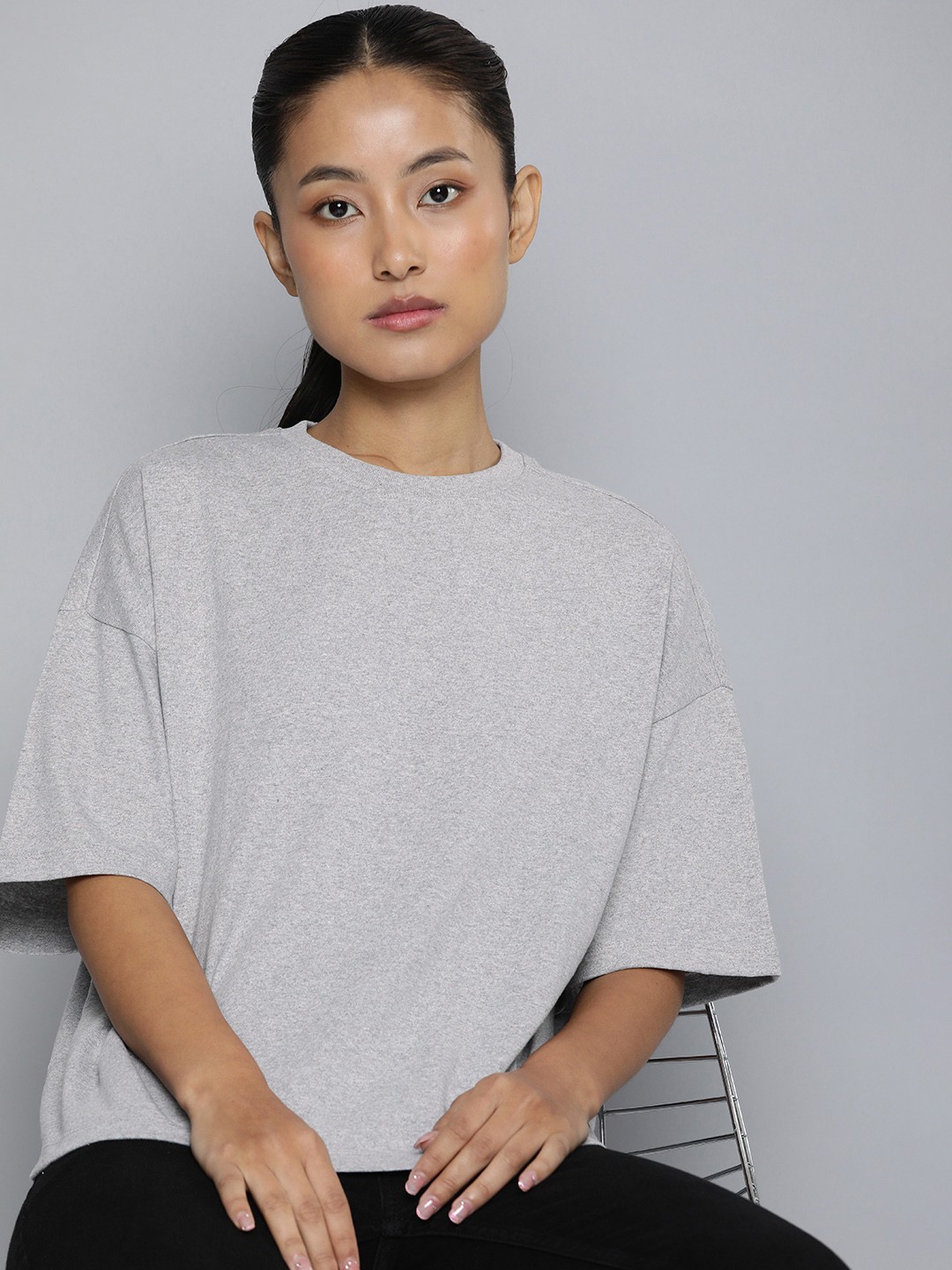 

ether Drop-Shoulder Sleeves Boxy T-shirt, Grey