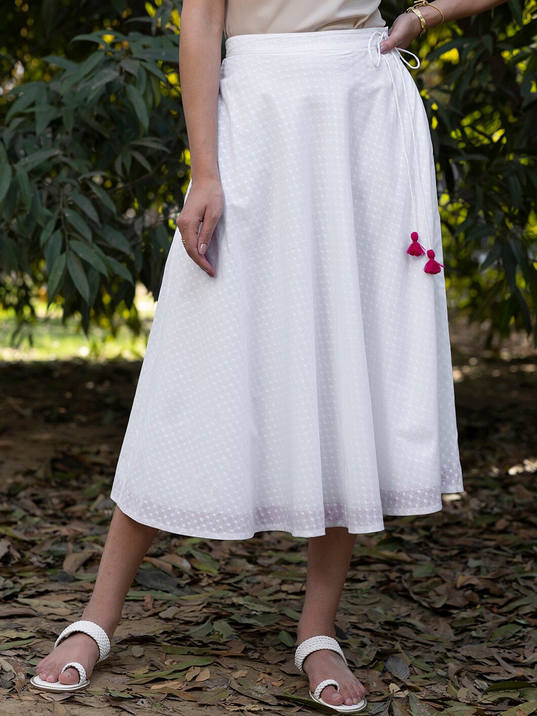 

Pink Fort Printed Pure Cotton Flared Skirt, White