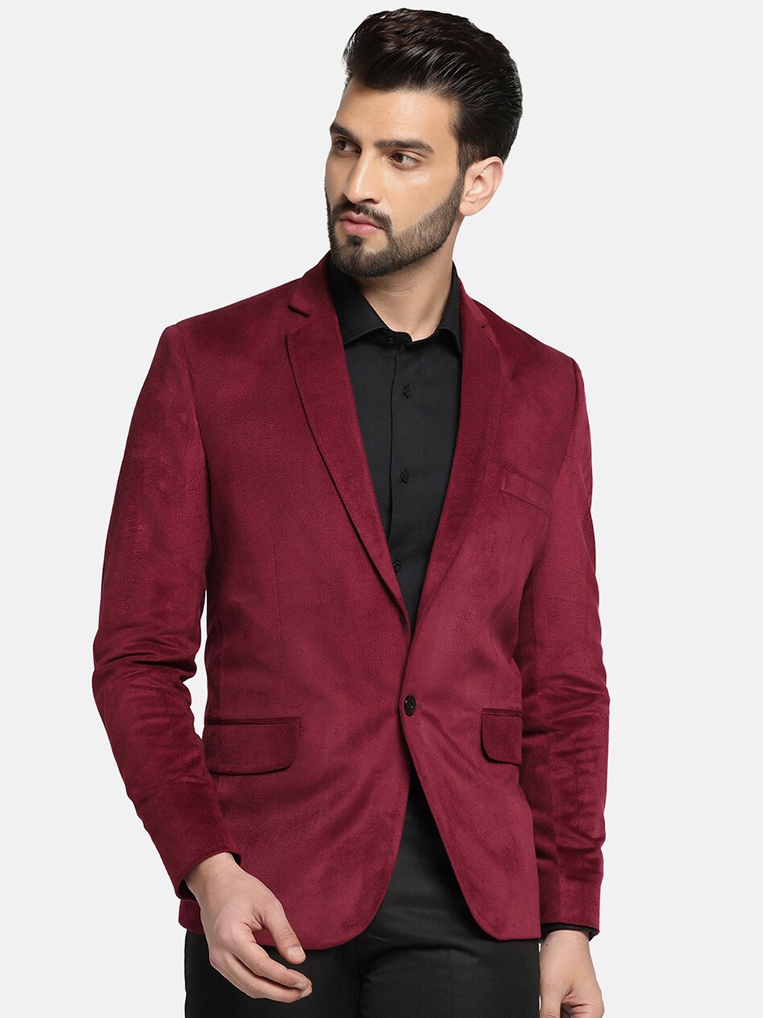 

TAHVO Men Slim-Fit Single-Breasted Formal Blazers, Maroon