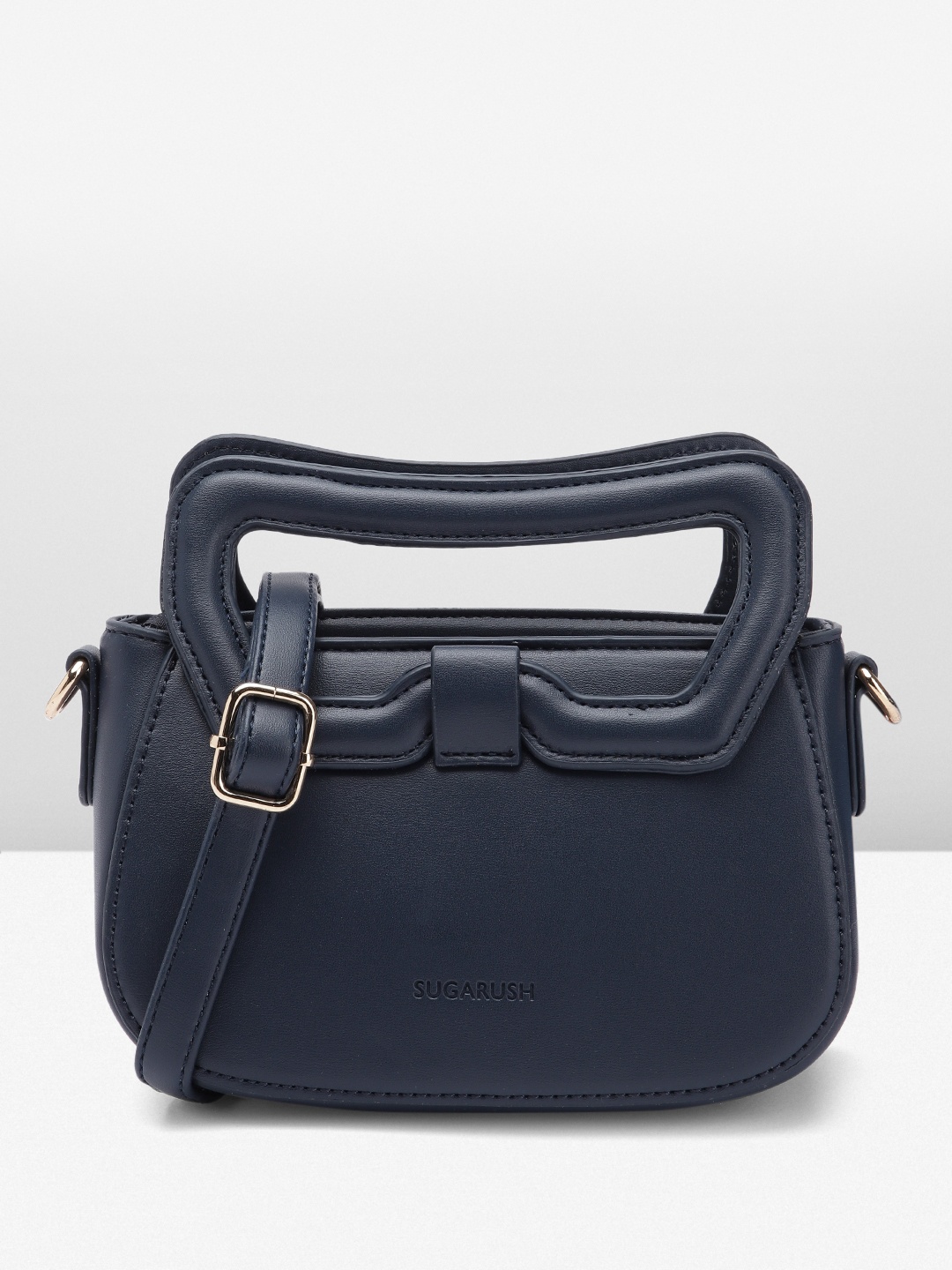 

Sugarush PU Structured Sling Bag, Navy blue