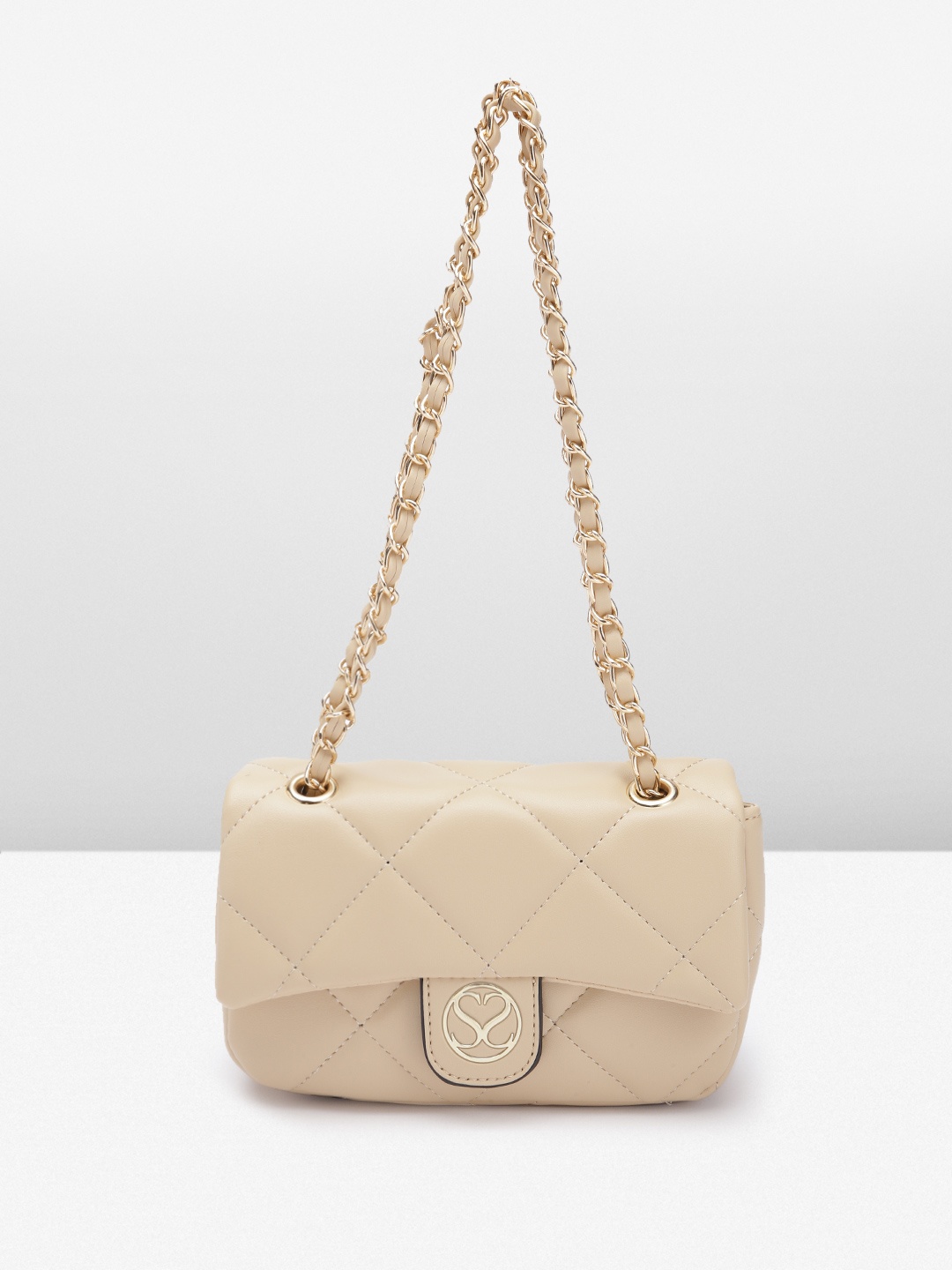 

Sugarush PU Structured Sling Bag With Quilted Detail, Beige