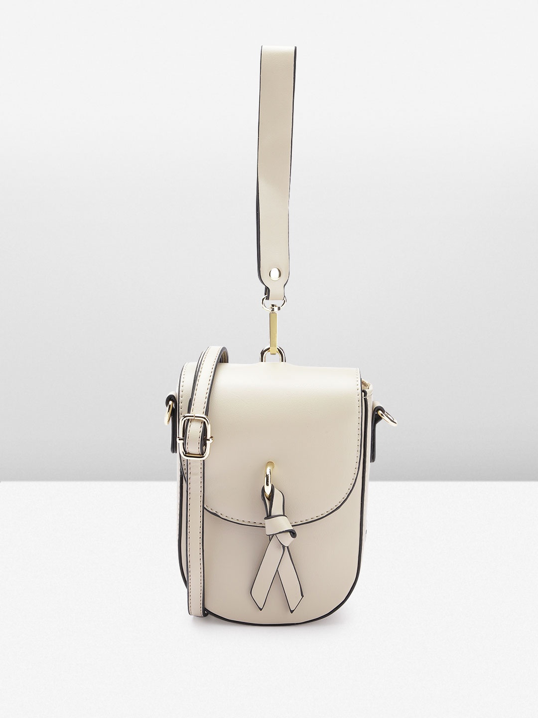 

Sugarush PU Structured Sling Bag With Bow Detail, Beige