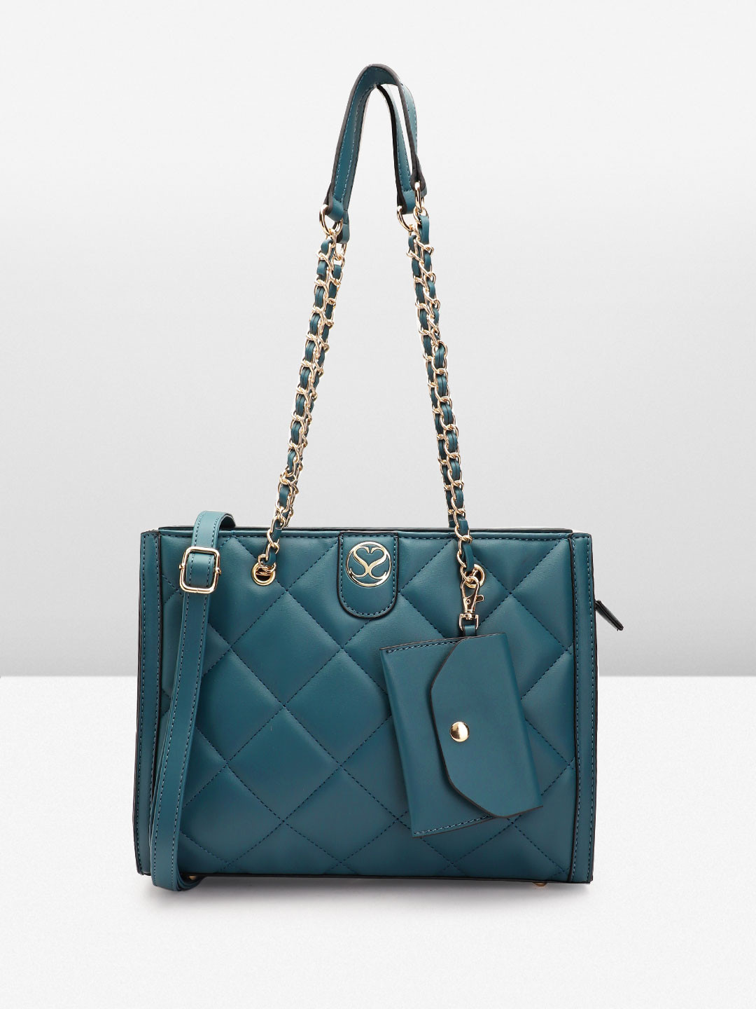 

Sugarush PU Quilted Satchel With Pouch, Teal