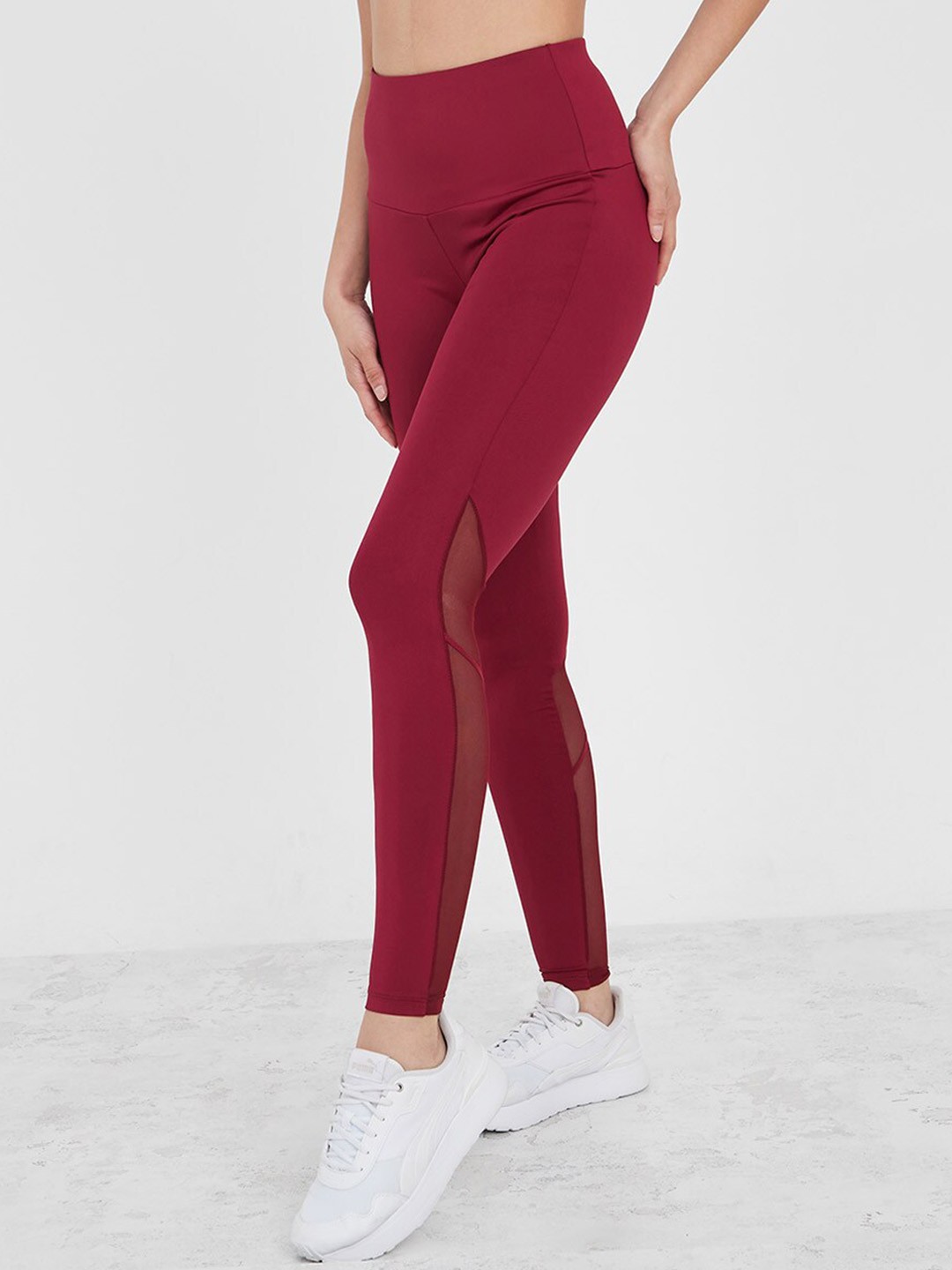 

Styli Women Mesh Insert Active Tights, Maroon