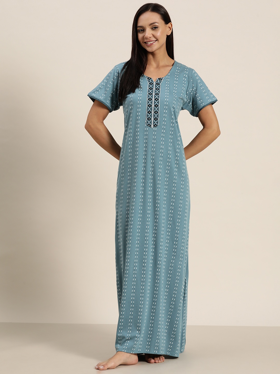 

Sweet Dreams Printed Pure Cotton Maxi Nightdress, Blue