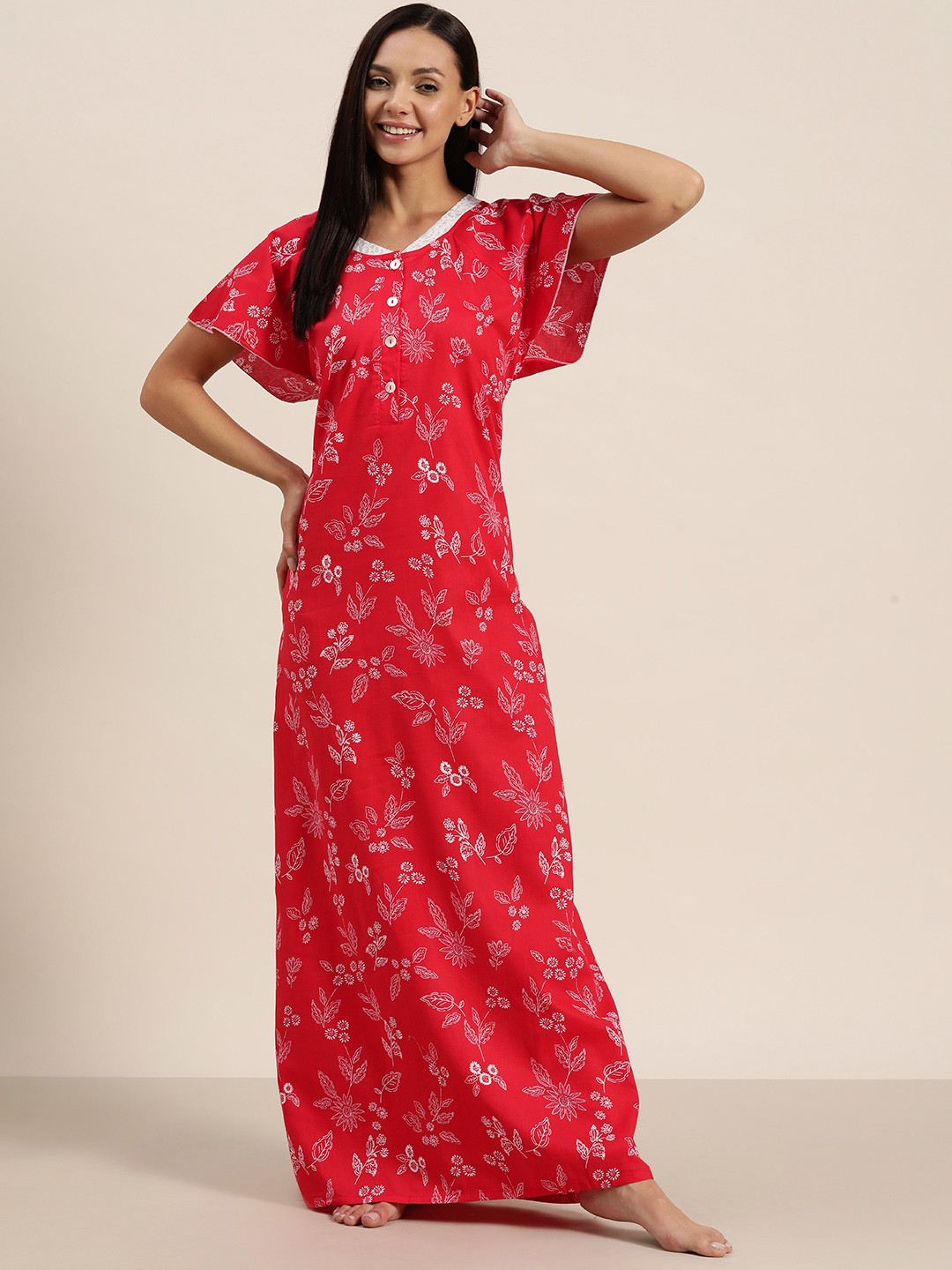 

Sweet Dreams Printed Pure Cotton Maxi Nightdress, Red