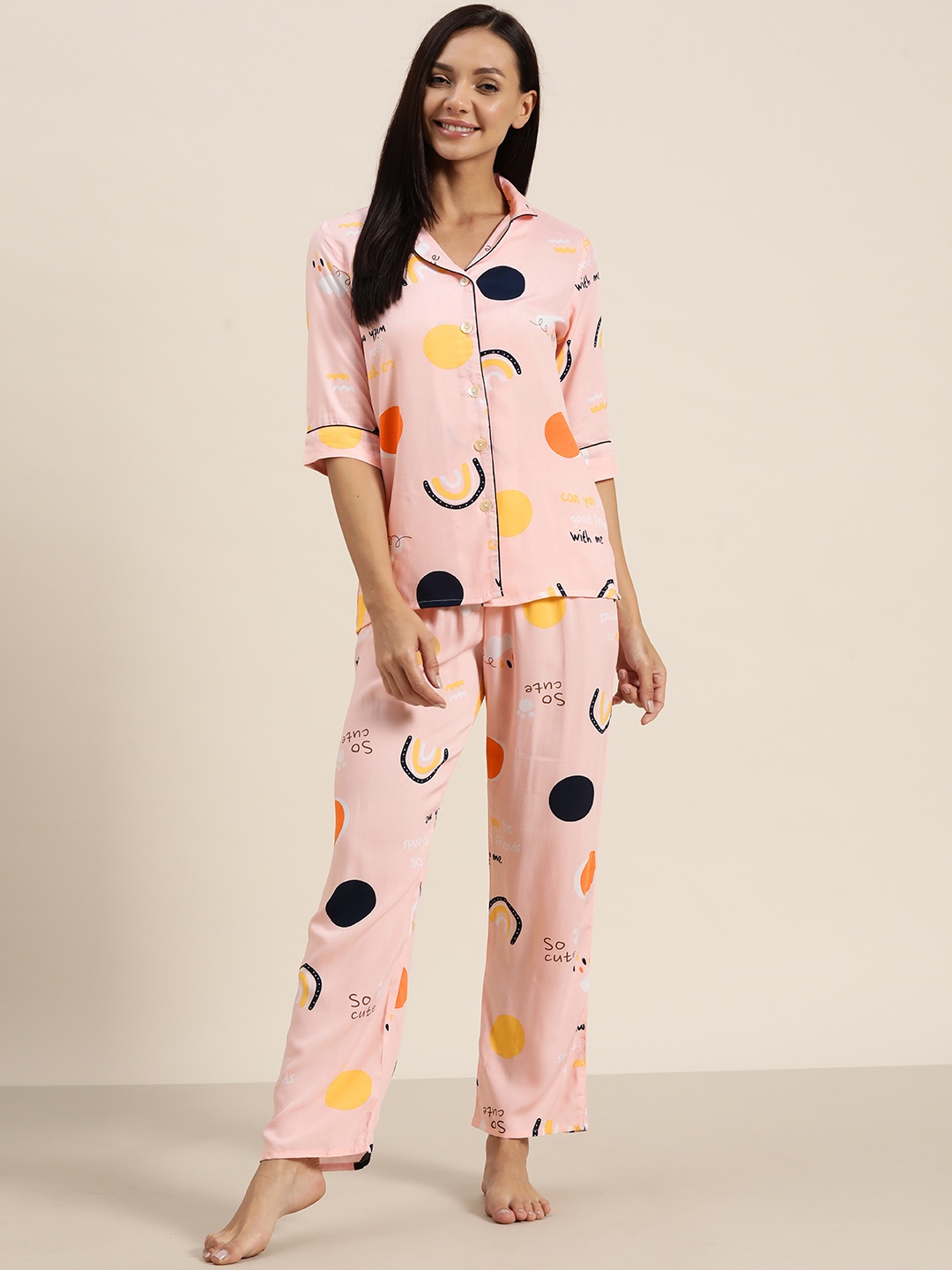 

Sweet Dreams Women Conversational Printed Night suit, Pink