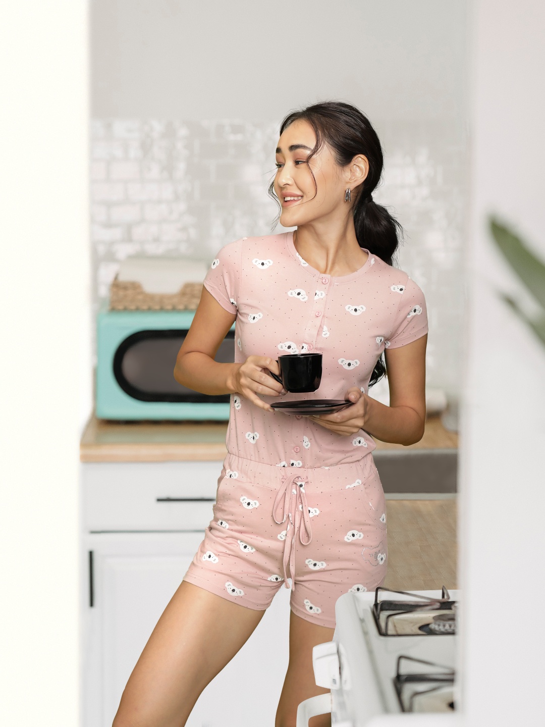 

Sweet Dreams Women Cotton Graphic Printed Playsuit, Rose
