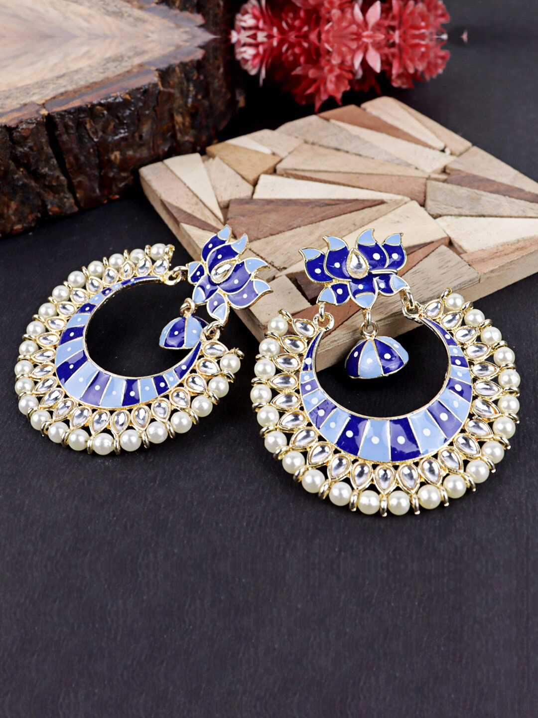 

Krelin Gold-Plated FloralChandbalis Earrings, Blue