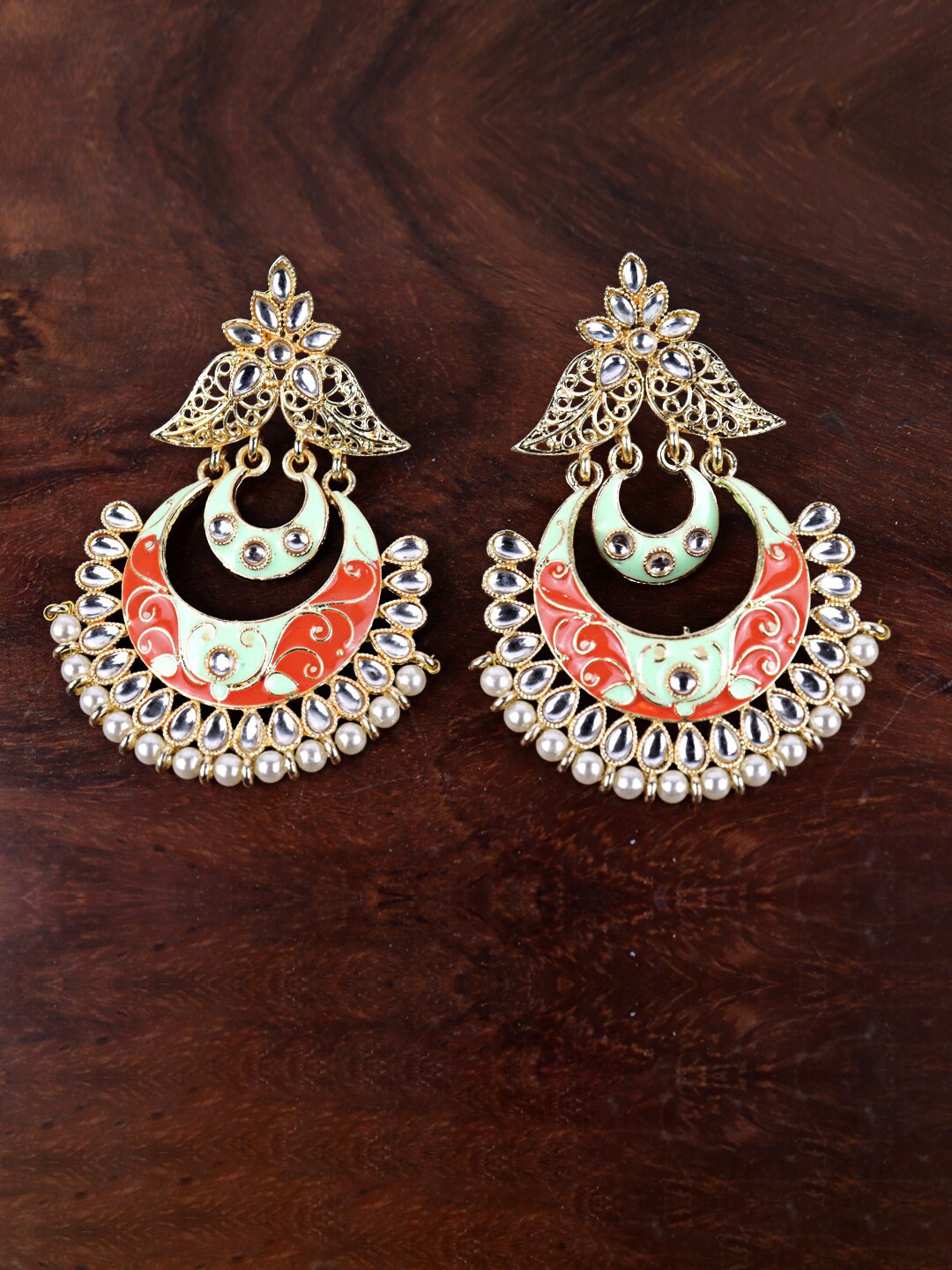 

Krelin Gold-Plated Classic Meenakari Chandbalis Earrings, Red