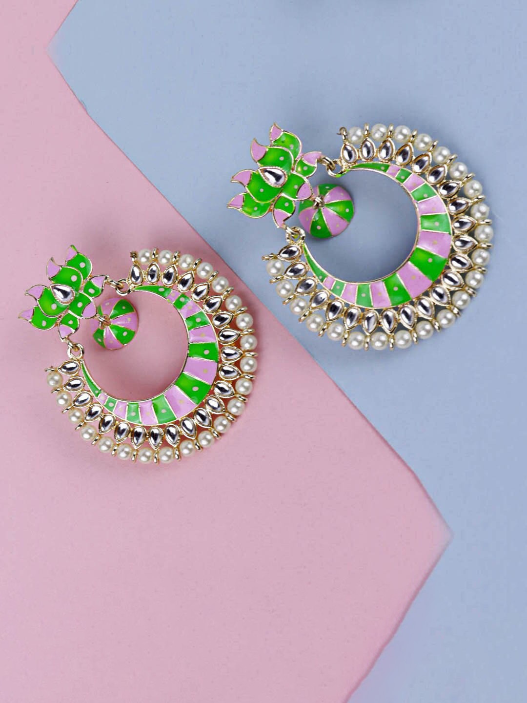 

Krelin Gold-Plated Kundan Circular Chandbalis Earrings, Pink
