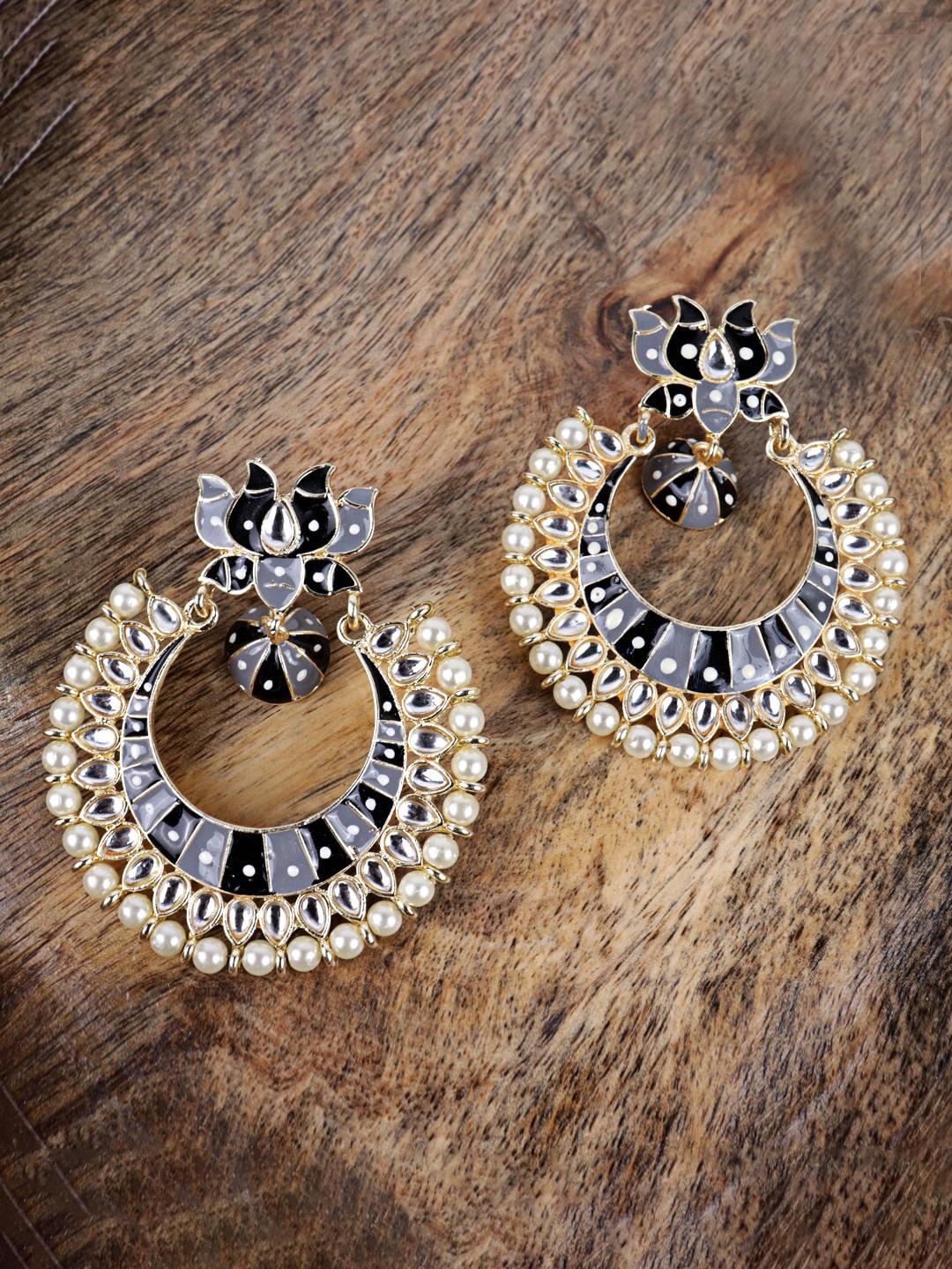 

Krelin Gold-Plated Classic Kundan Meenakari Chandbalis Earrings, Black