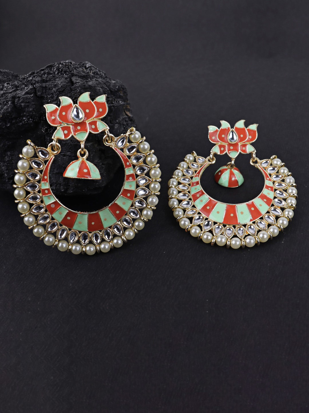 

Krelin Gold Plated Circular Chandbalis Earrings, Red