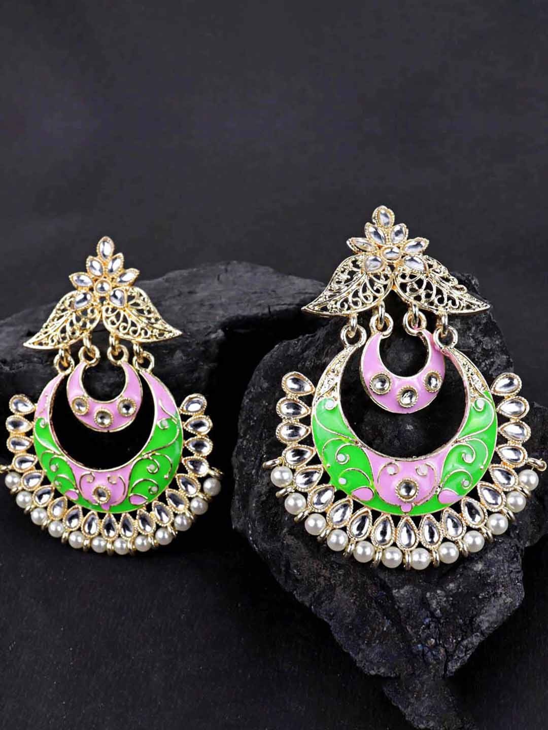 

Krelin Gold-Plated Classic Meenakari Chandbalis Earrings, Pink