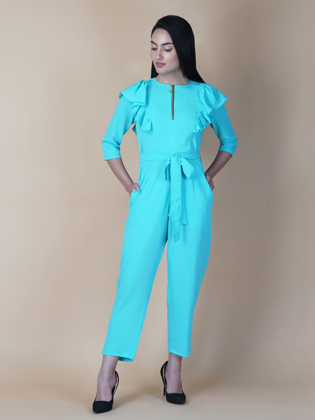 

RAASSIO Ruffled Basic Jumpsuit, Blue