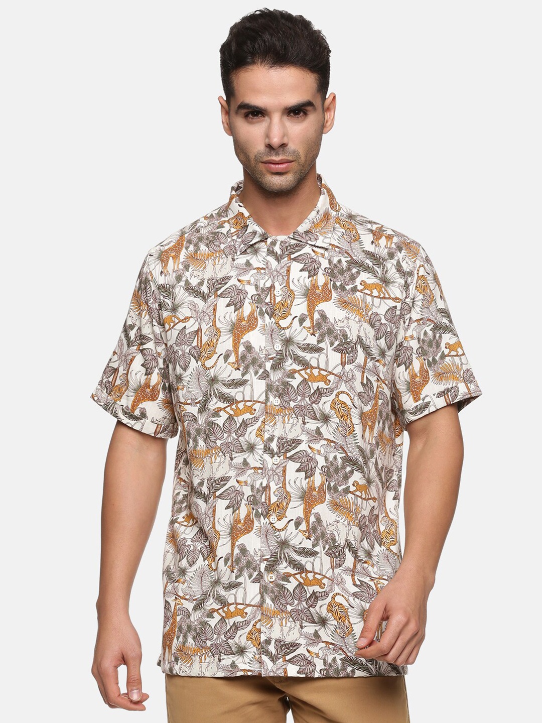

DON VINO Floral Printed Slim Fit Cotton Casual Shirt, Brown