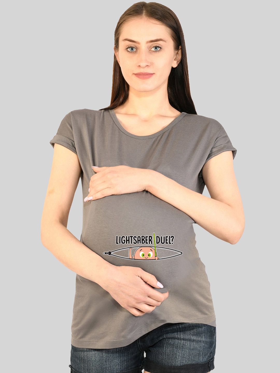 

SillyBoom Graphic Printed Cotton Maternity T-shirt, Grey