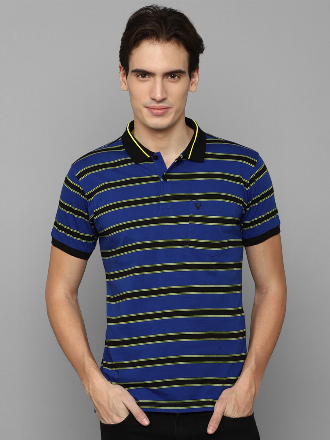 

Allen Solly Striped Polo Collar Pure Cotton T-shirt, Blue