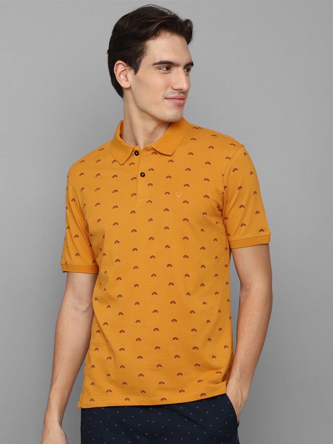 

Allen Solly Conversational Printed Polo Collar Pure Cotton T-shirt, Mustard