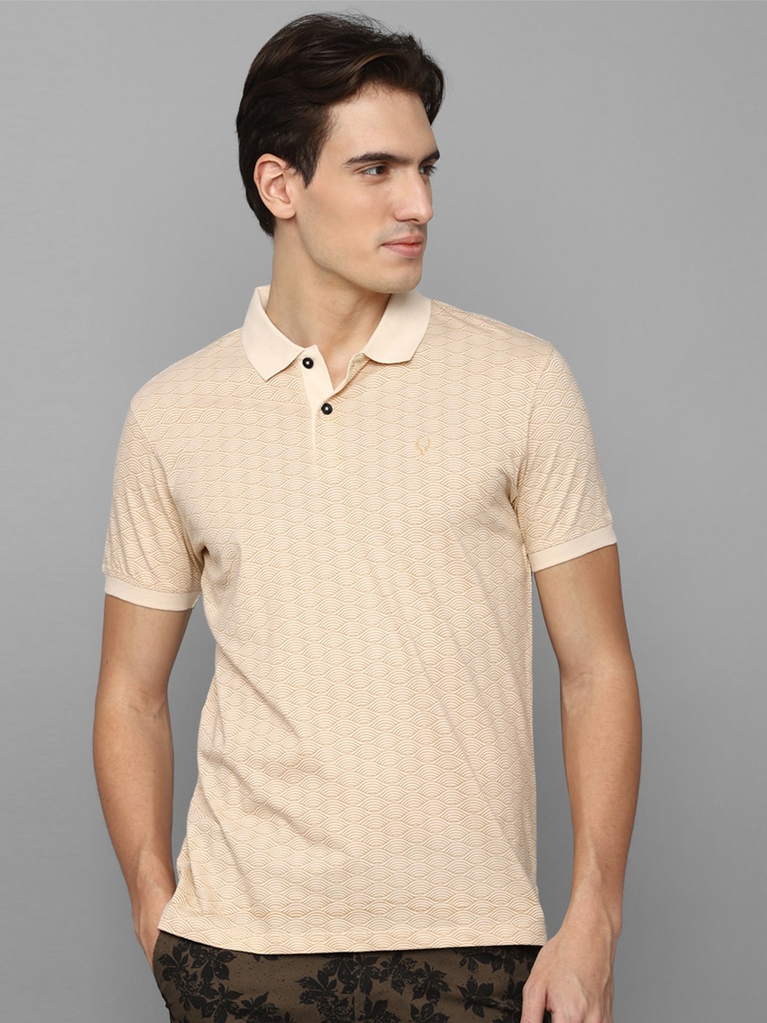 

Allen Solly Geometric Printed Polo Collar Pure Cotton T-shirt, Cream