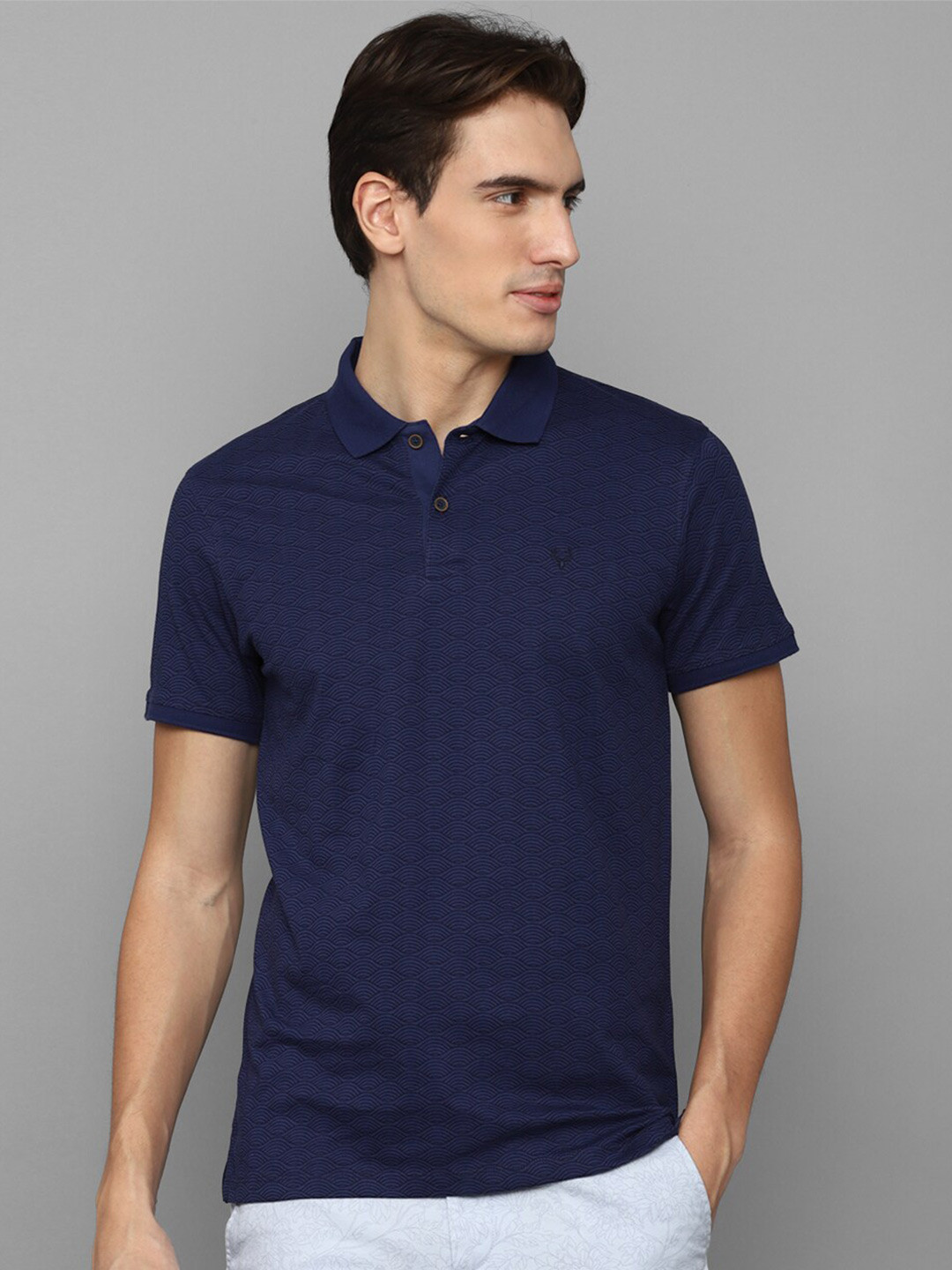 

Allen Solly Geometric Printed Polo Collar Cotton T-Shirt, Navy blue