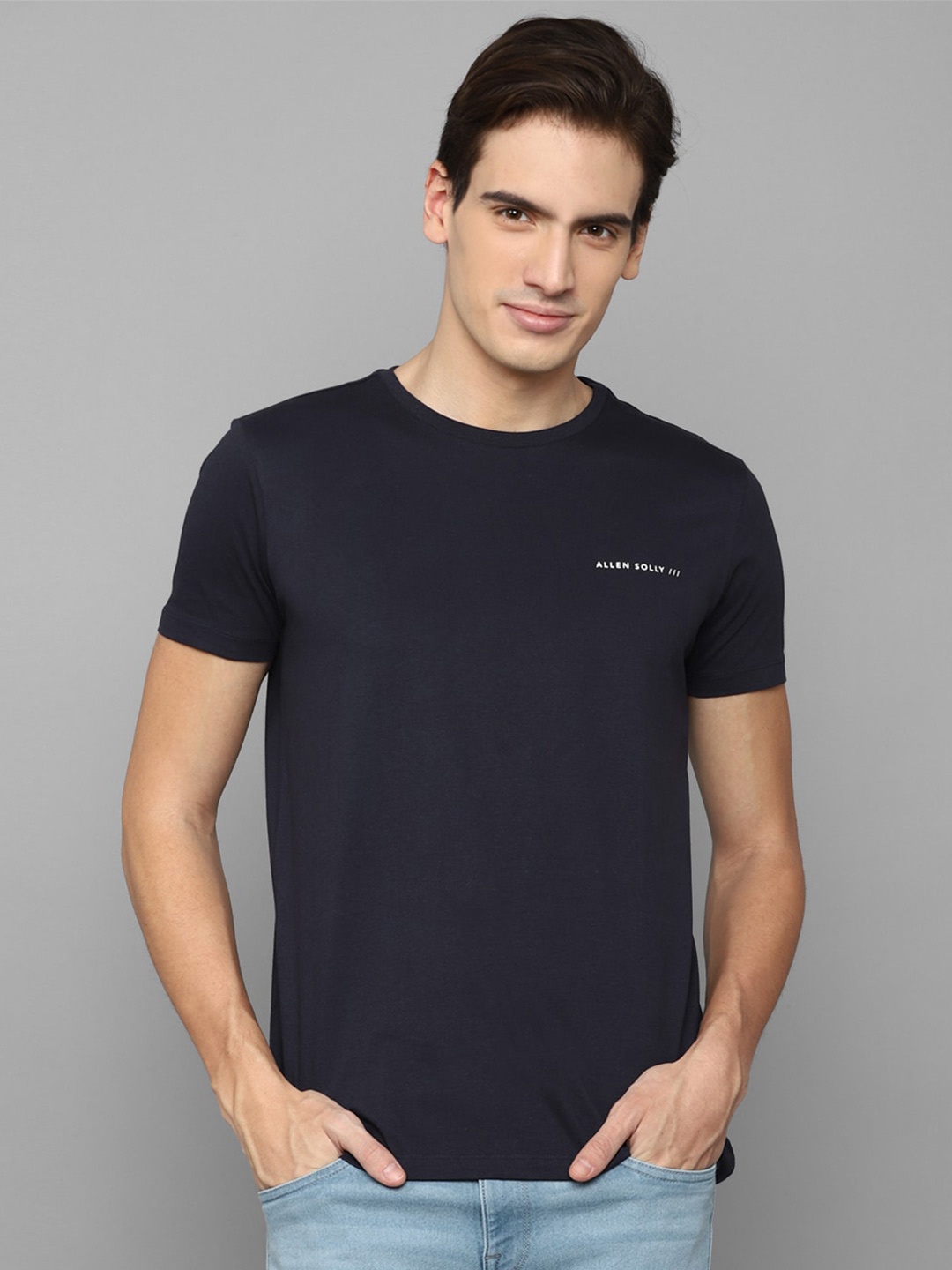 

Allen Solly Round Neck Pure Cotton T-shirt, Navy blue