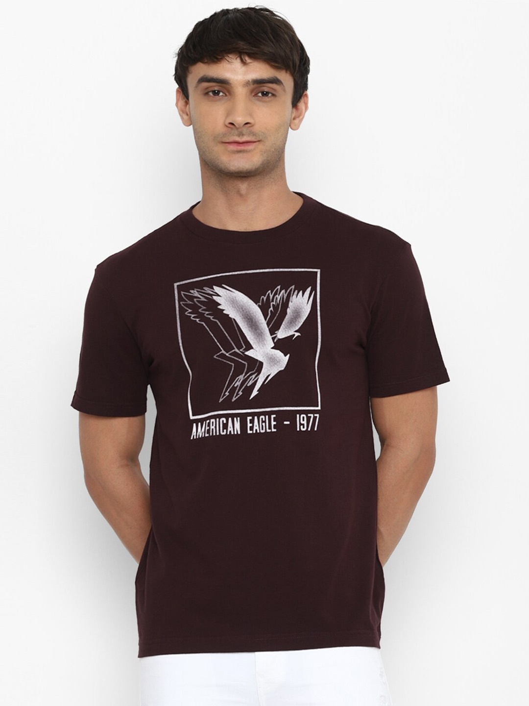 

AMERICAN EAGLE OUTFITTERS Graphic Printed Pure Cotton T-shirt, Burgundy