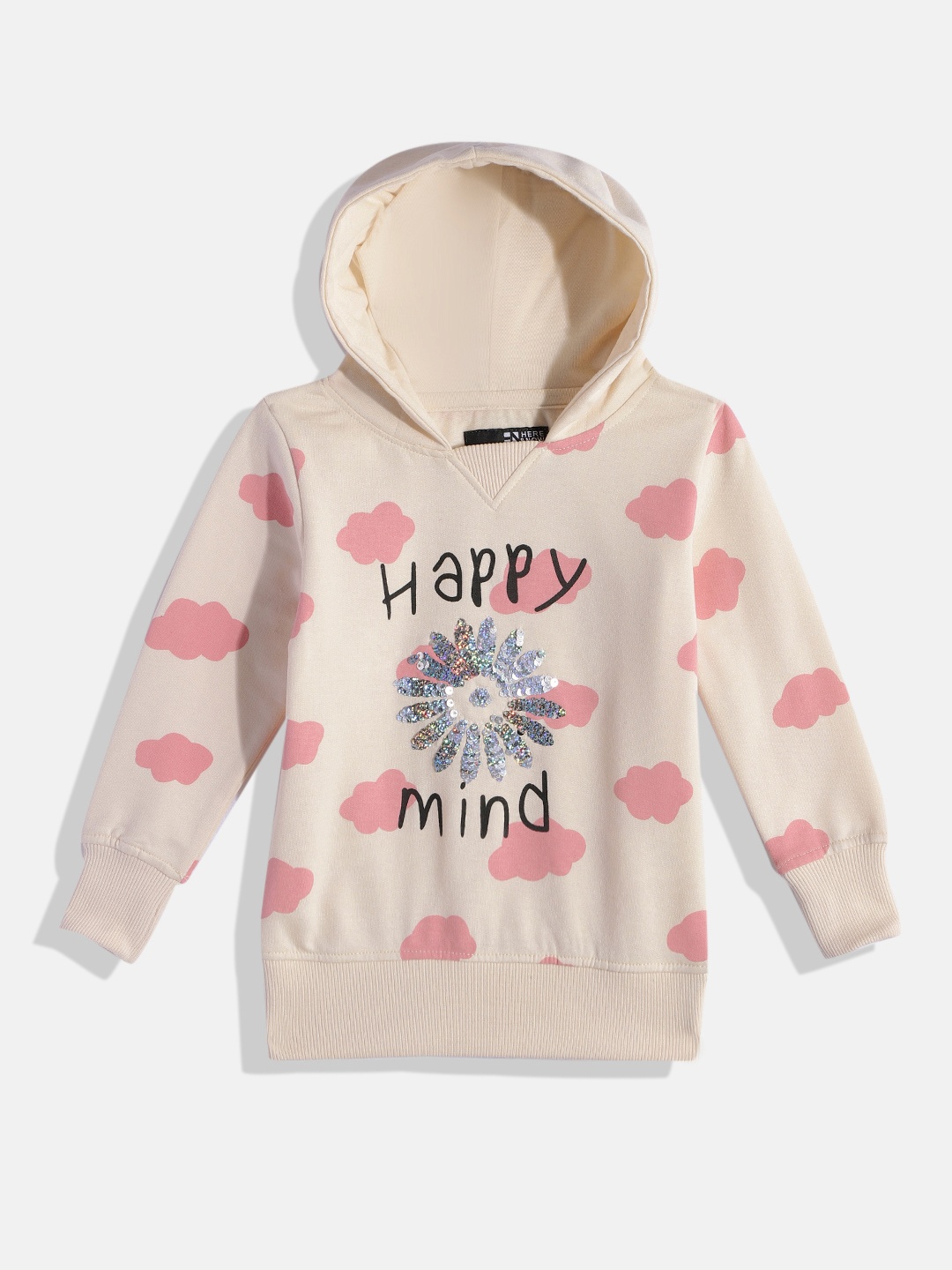 

HERE&NOW Printed Hooded Sweatshirt, Beige
