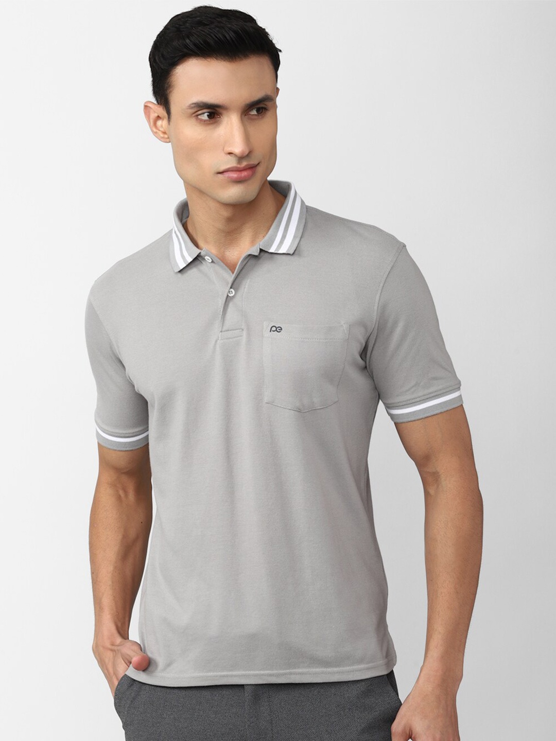 

Peter England Casuals Striped Polo Collar T-shirt, Grey