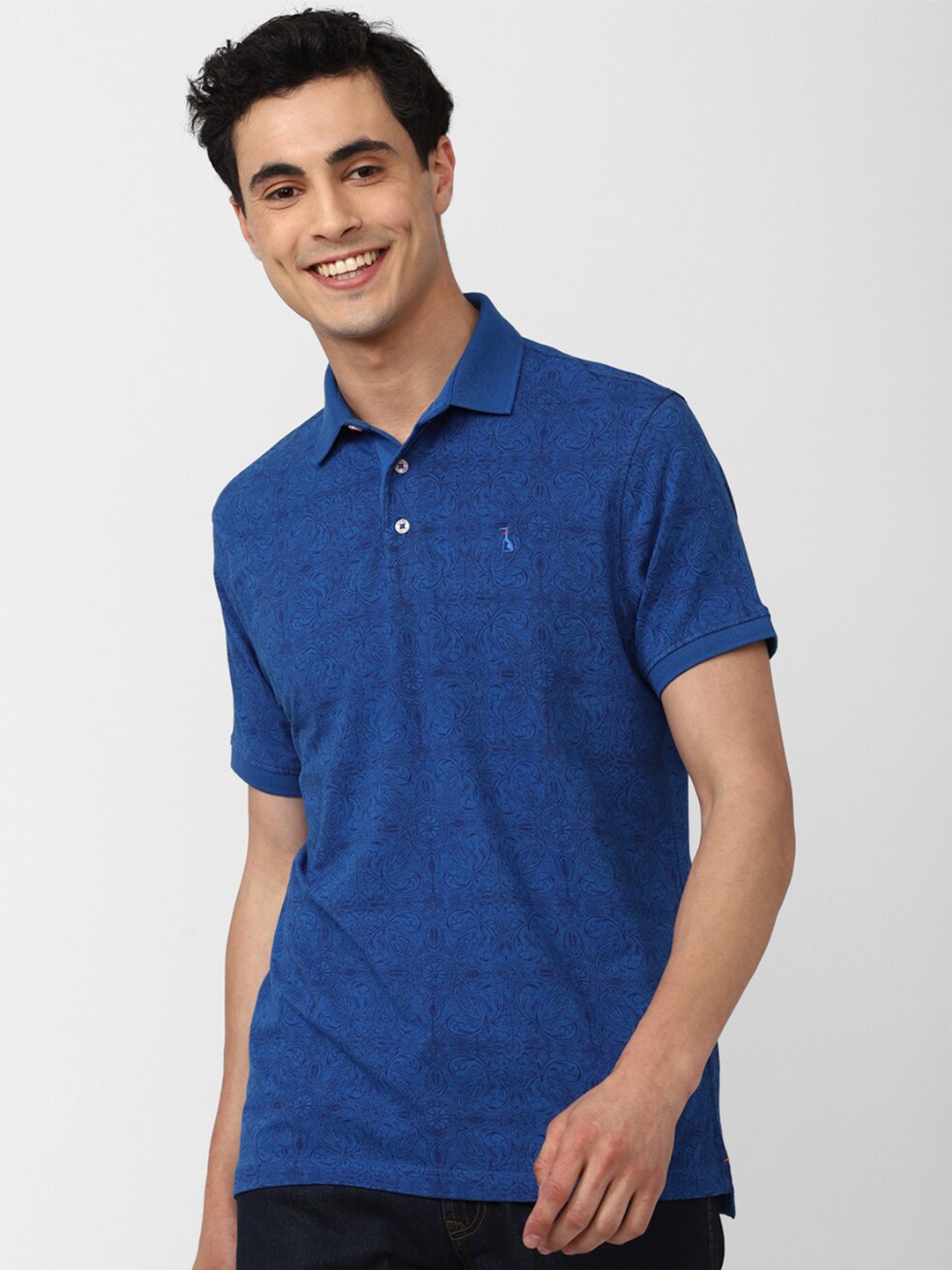 

SIMON CARTER LONDON Abstract printed Polo Collar Cotton Slim Fit T-shirt, Blue
