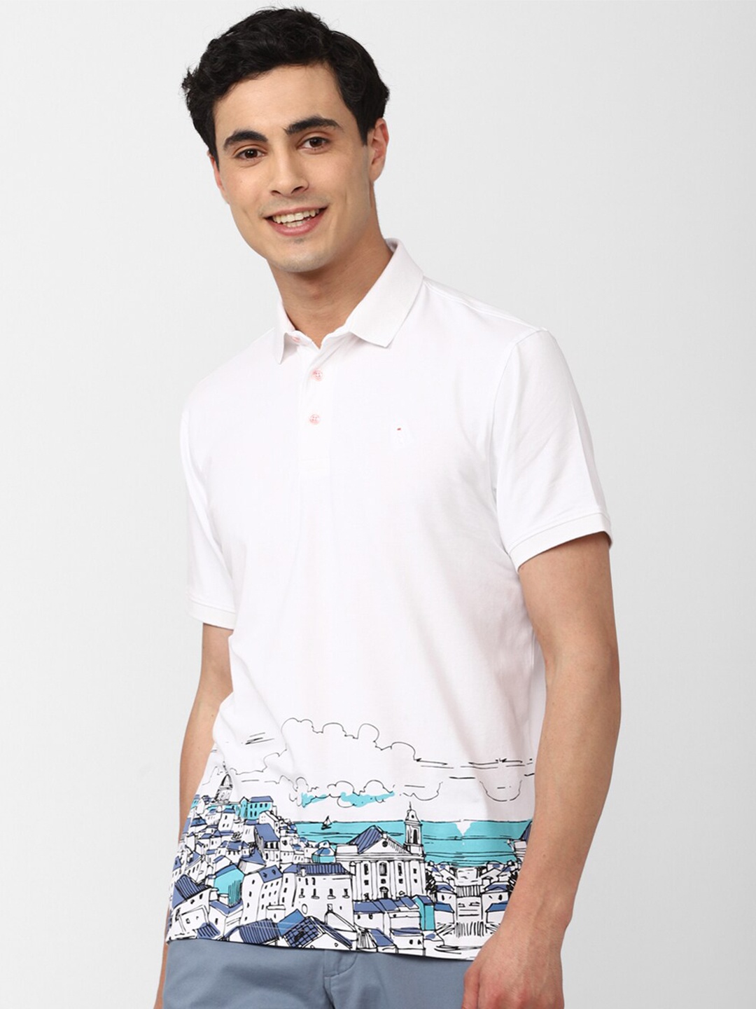 

SIMON CARTER LONDON Graphic printed Polo Collar Slim Fit Cotton T-shirt, White