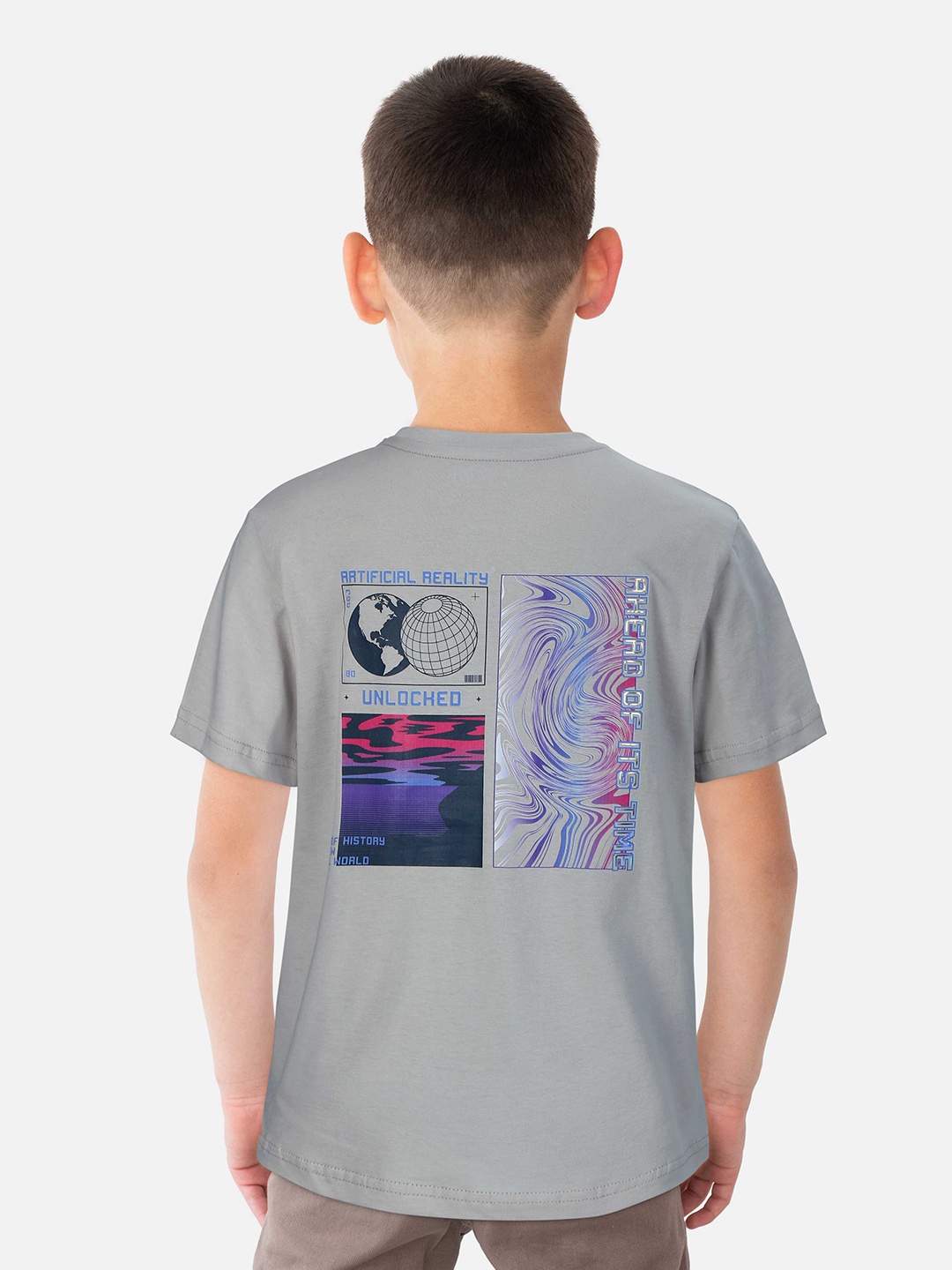 

Gini and Jony Boys Graphic Printed Cotton T-shirt, Grey