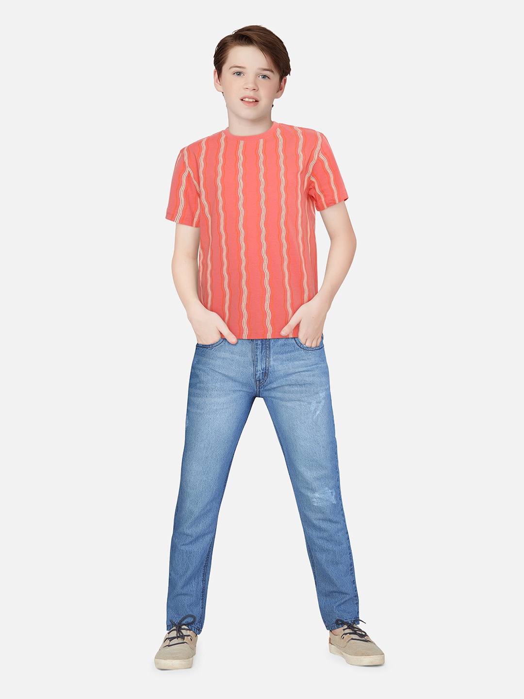Gini and Jony Infant Boys Abstract Printed Cotton T-shirt, Coral