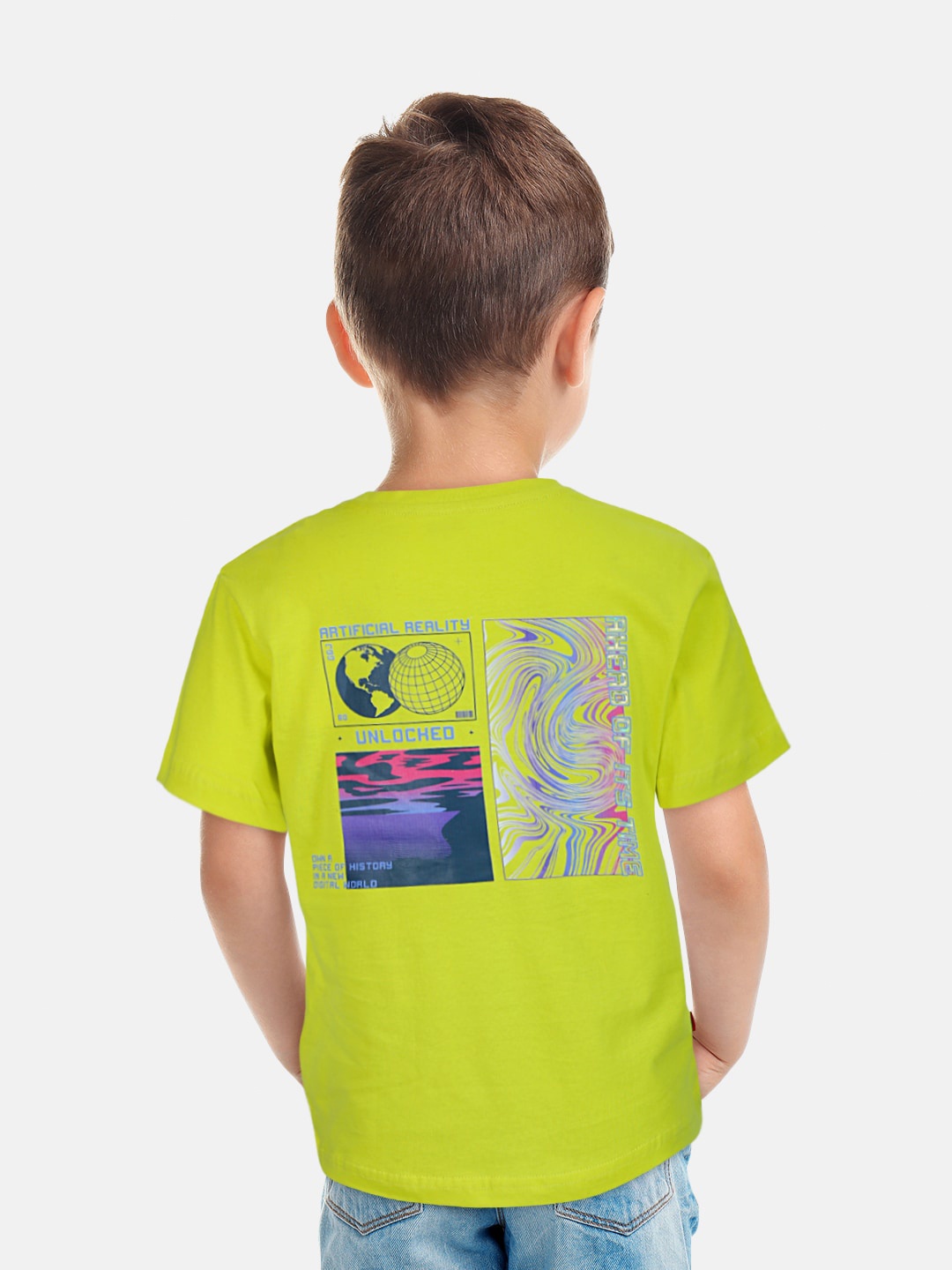 

Gini and Jony Boys Graphic Printed Cotton T-shirt, Lime green