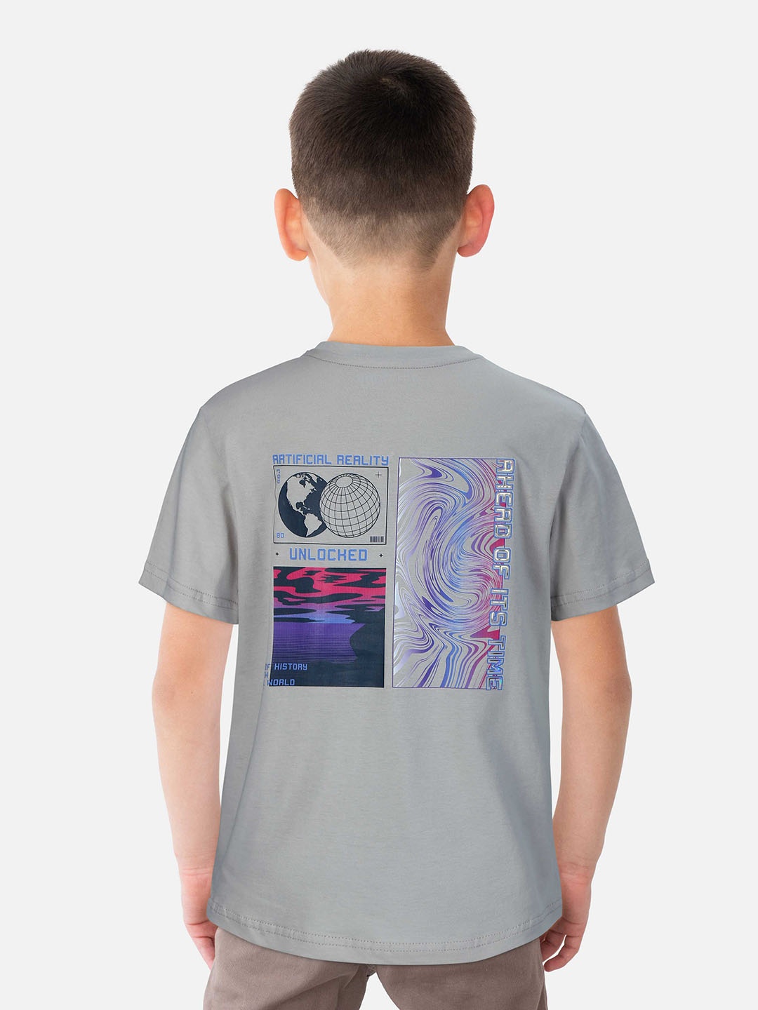 

Gini and Jony Boys Graphic Printed Cotton T-shirt, Grey