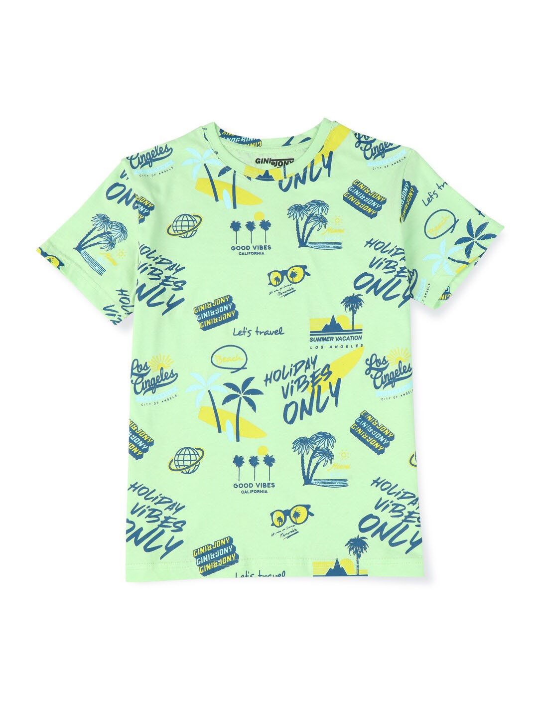 

Gini and Jony Boys Typography Printed Cotton T-shirt, Green