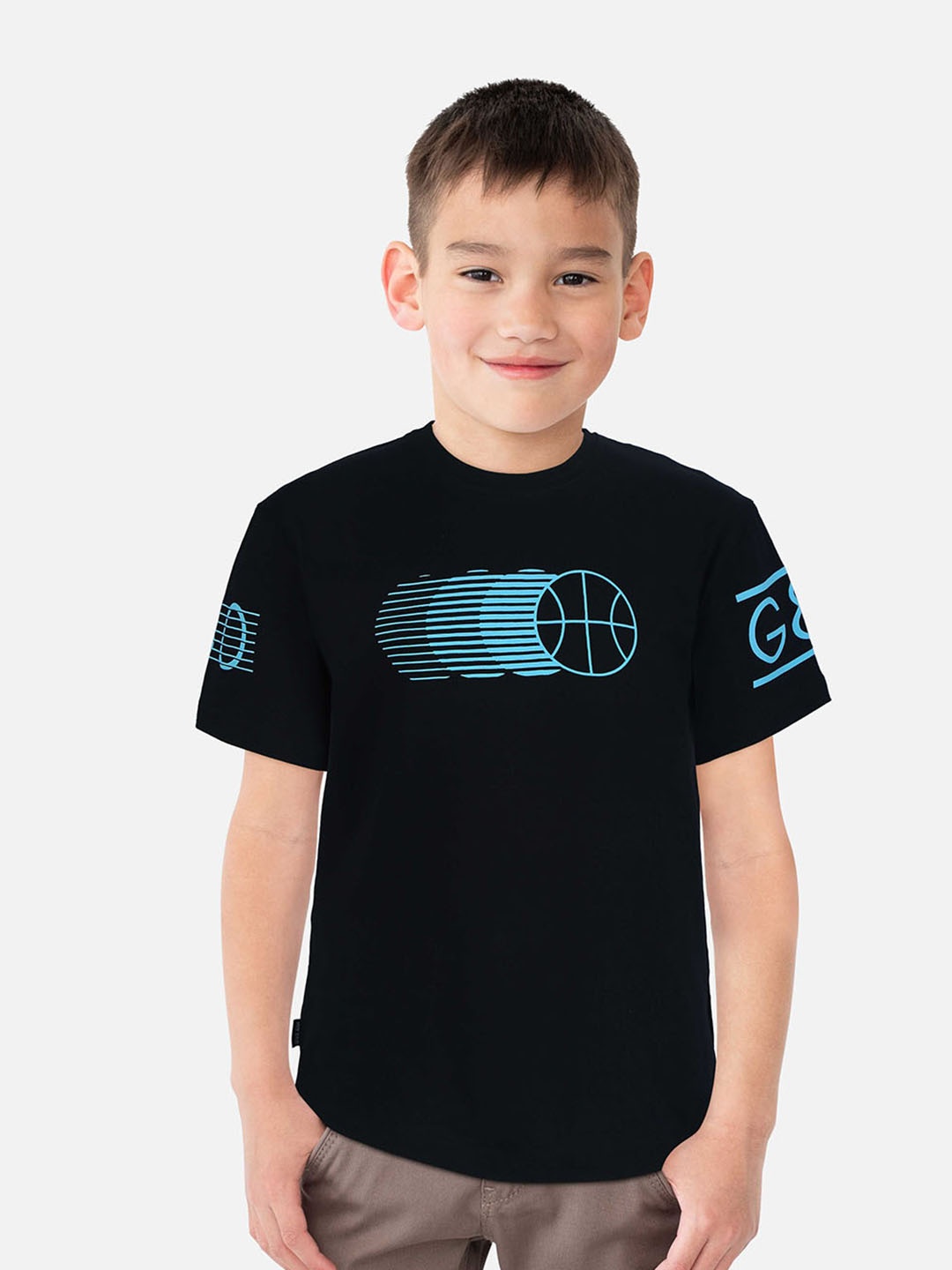 

Gini and Jony Boys Graphic Printed Cotton T-shirt, Black
