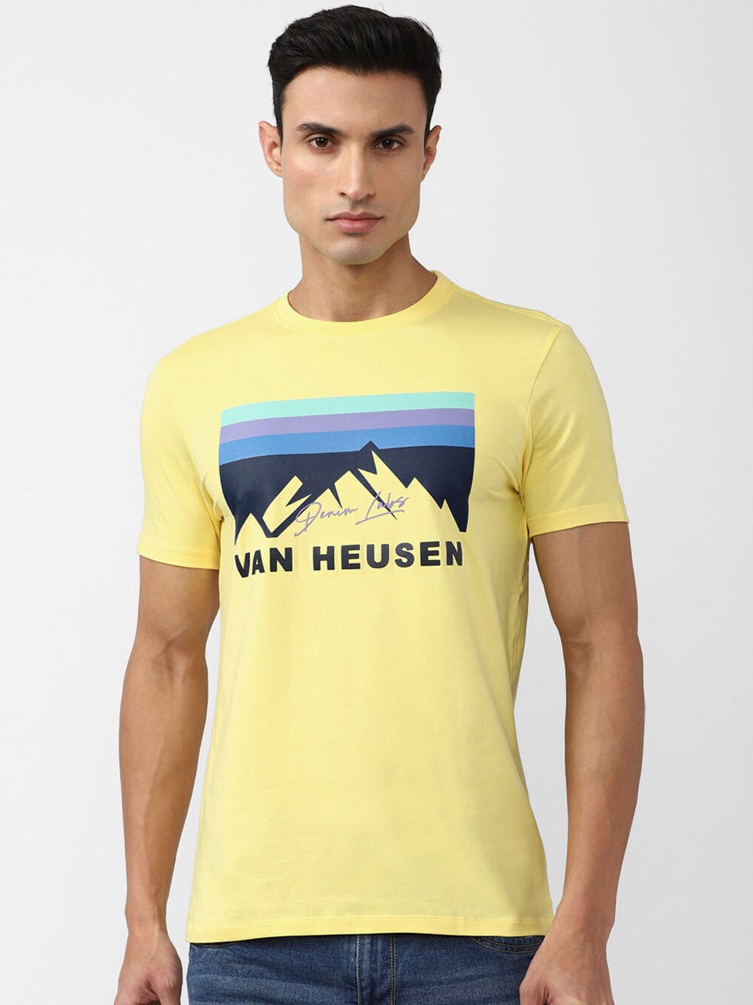 

VAN HEUSEN DENIM LABS Graphic Printed Round Neck T-shirt, Yellow