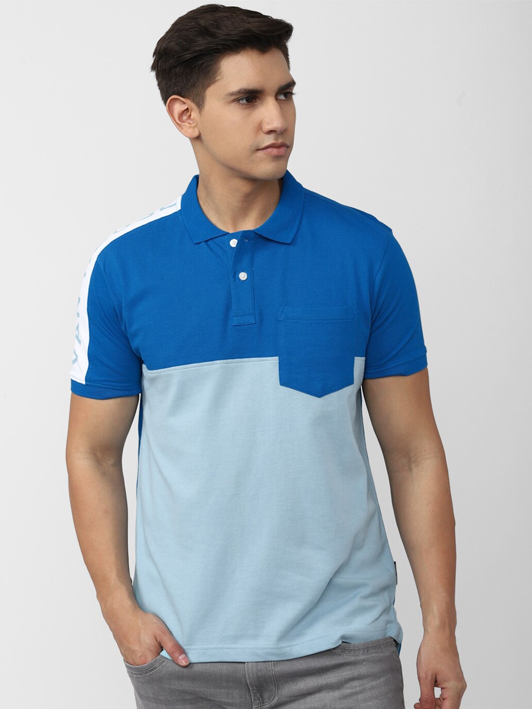 

Van Heusen Sport Colorblocked Polo Collar Pure Cotton T-shirt, Blue