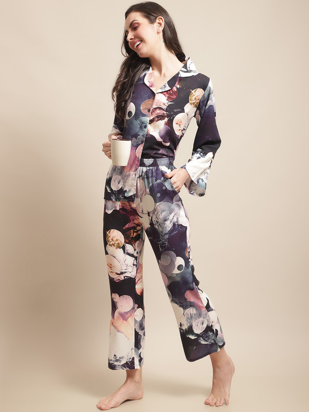 

Claura Abstract Printed Night Suit, Purple