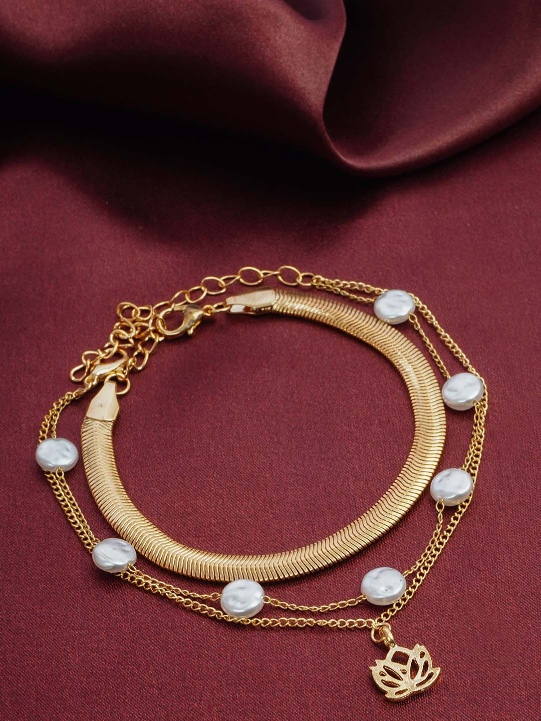 

Ferosh Set Of 2 Layered Charm Anklet, Gold