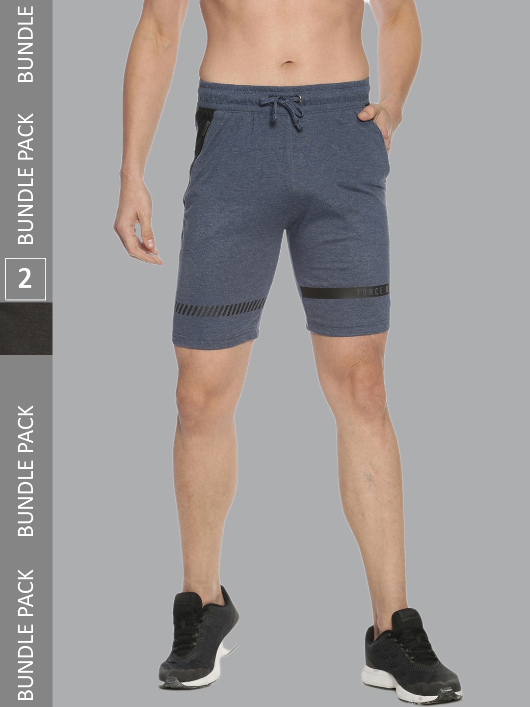 Force NXT Men Pack of 2 Super Combed Cotton Bermuda Shorts, Black