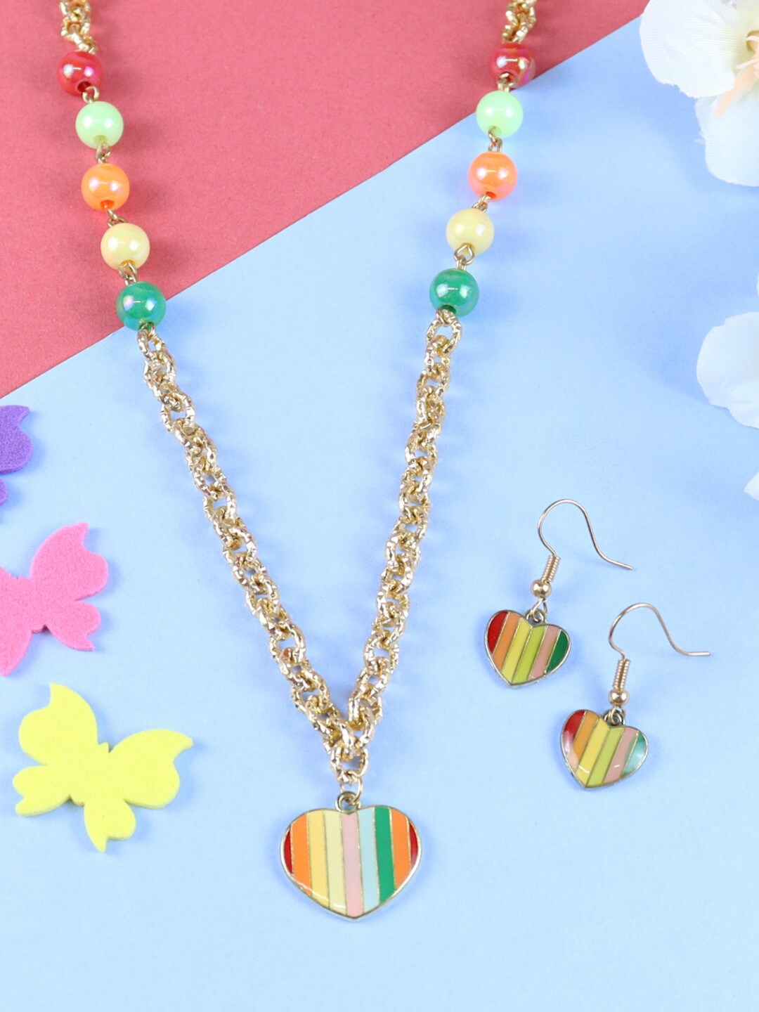 

Asthetika Kids Girls Gold-Plated Beaded Necklace and Earrings, Orange