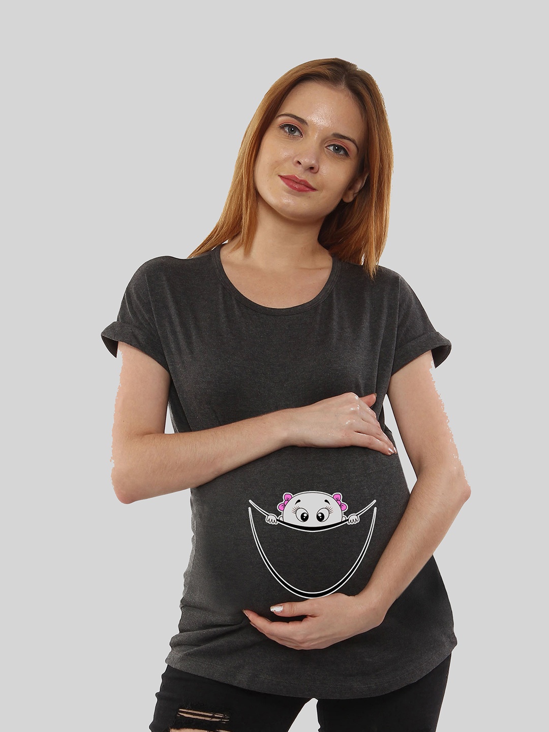 

SillyBoom Women Charcoal Printed T-shirt